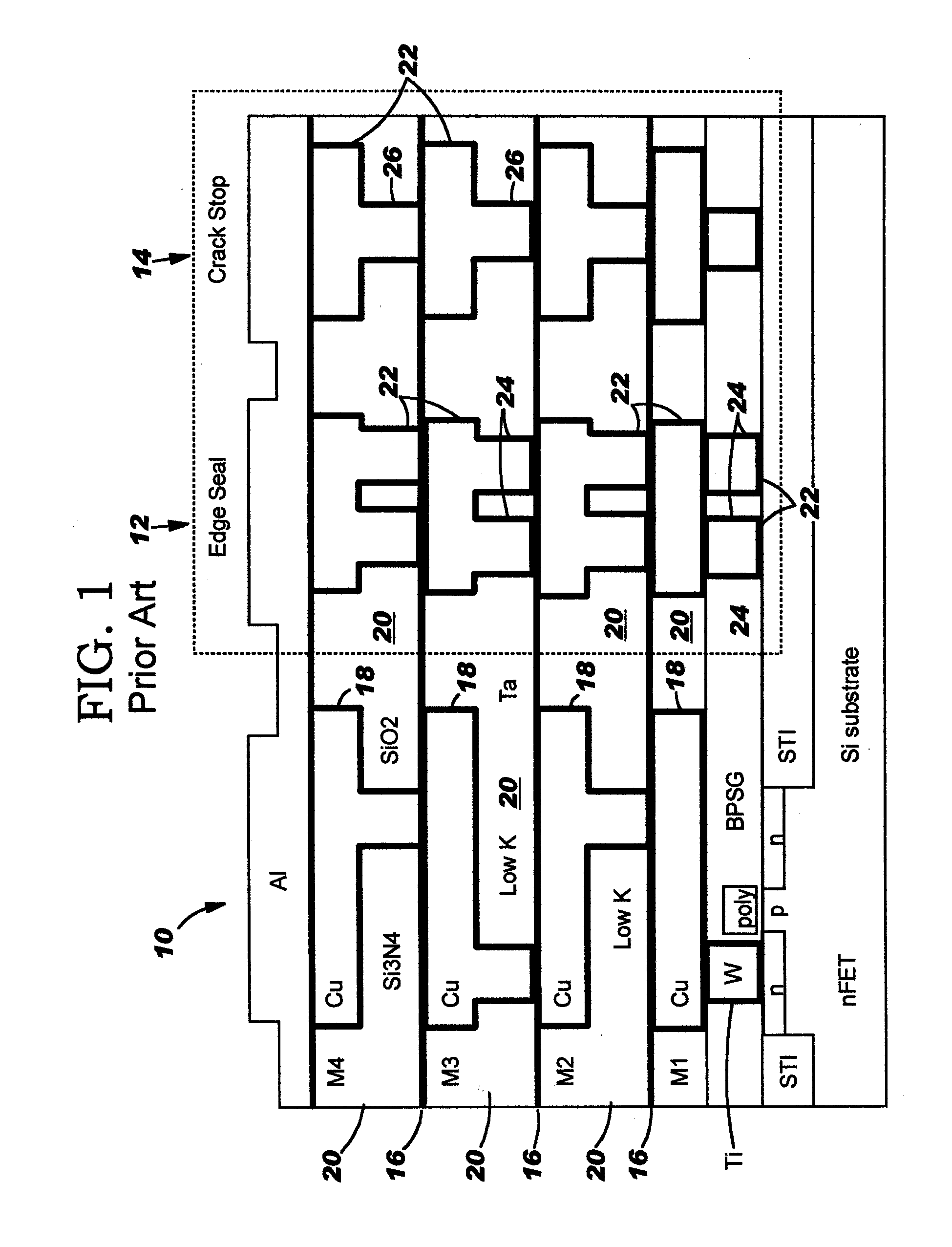 Crack stop for low k dielectrics