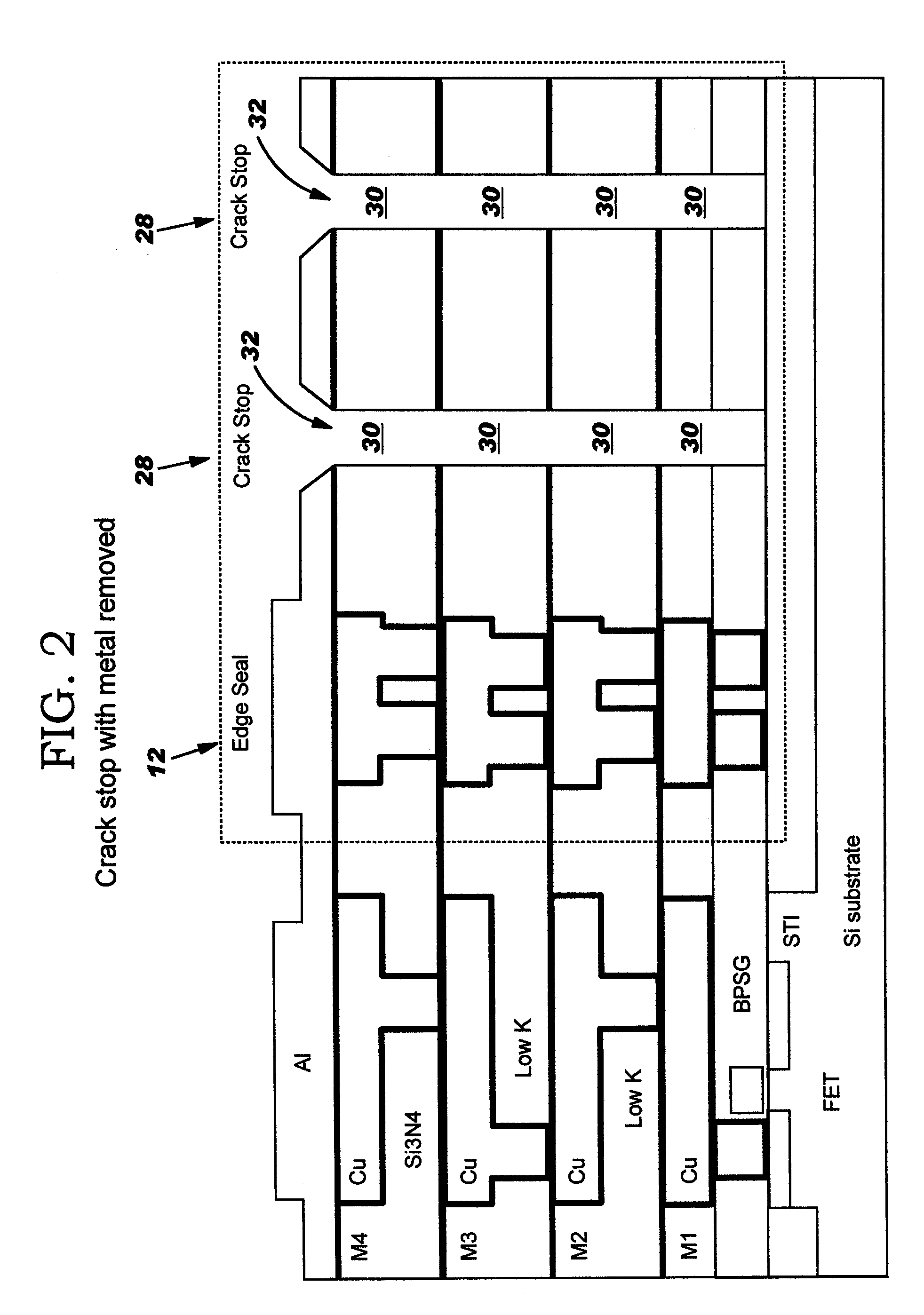 Crack stop for low k dielectrics