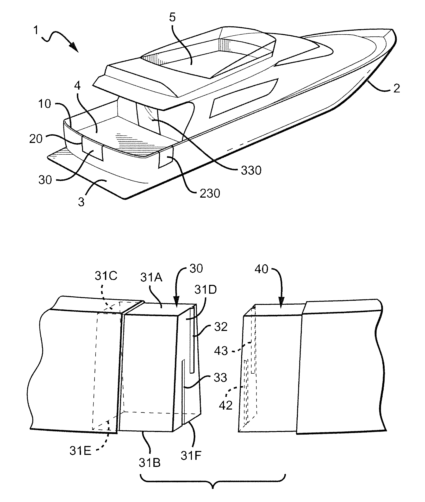 Pocket door for a boat