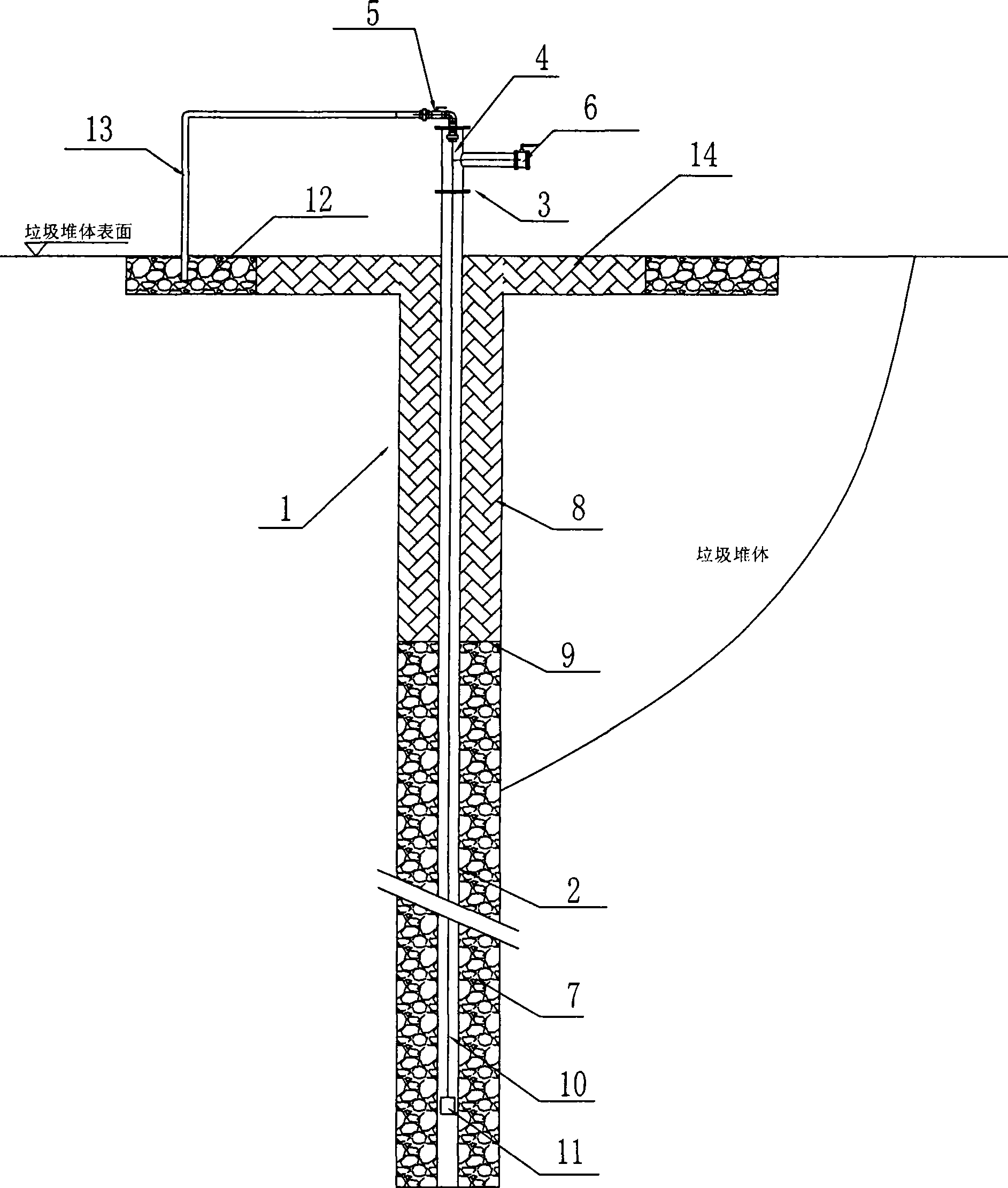 Refuse landfill extraction well and leachate in-situ recharging composite system