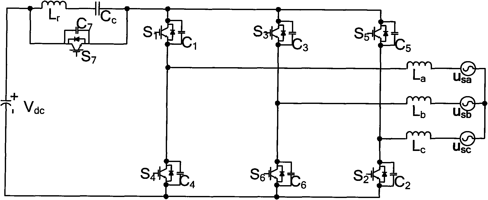 Minimum-voltage, active-clamp and three-phase grid-connected inverter