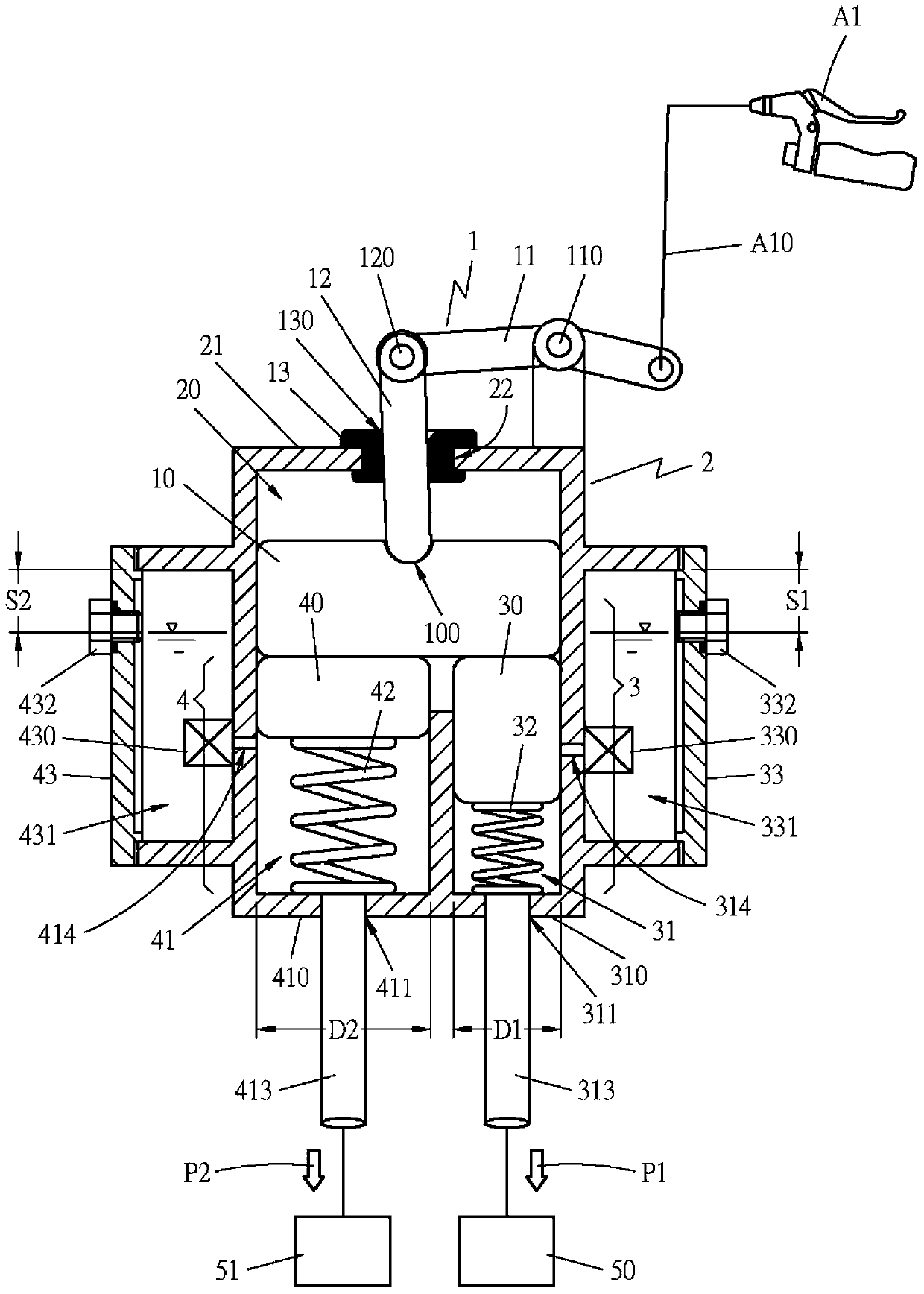 Hydraulic time difference brake device and its assembly