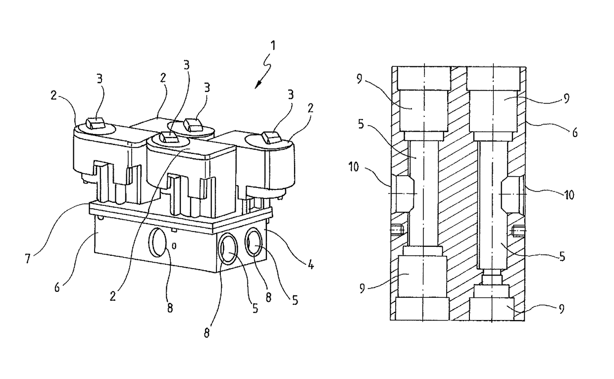 Valve block assembly for several valves