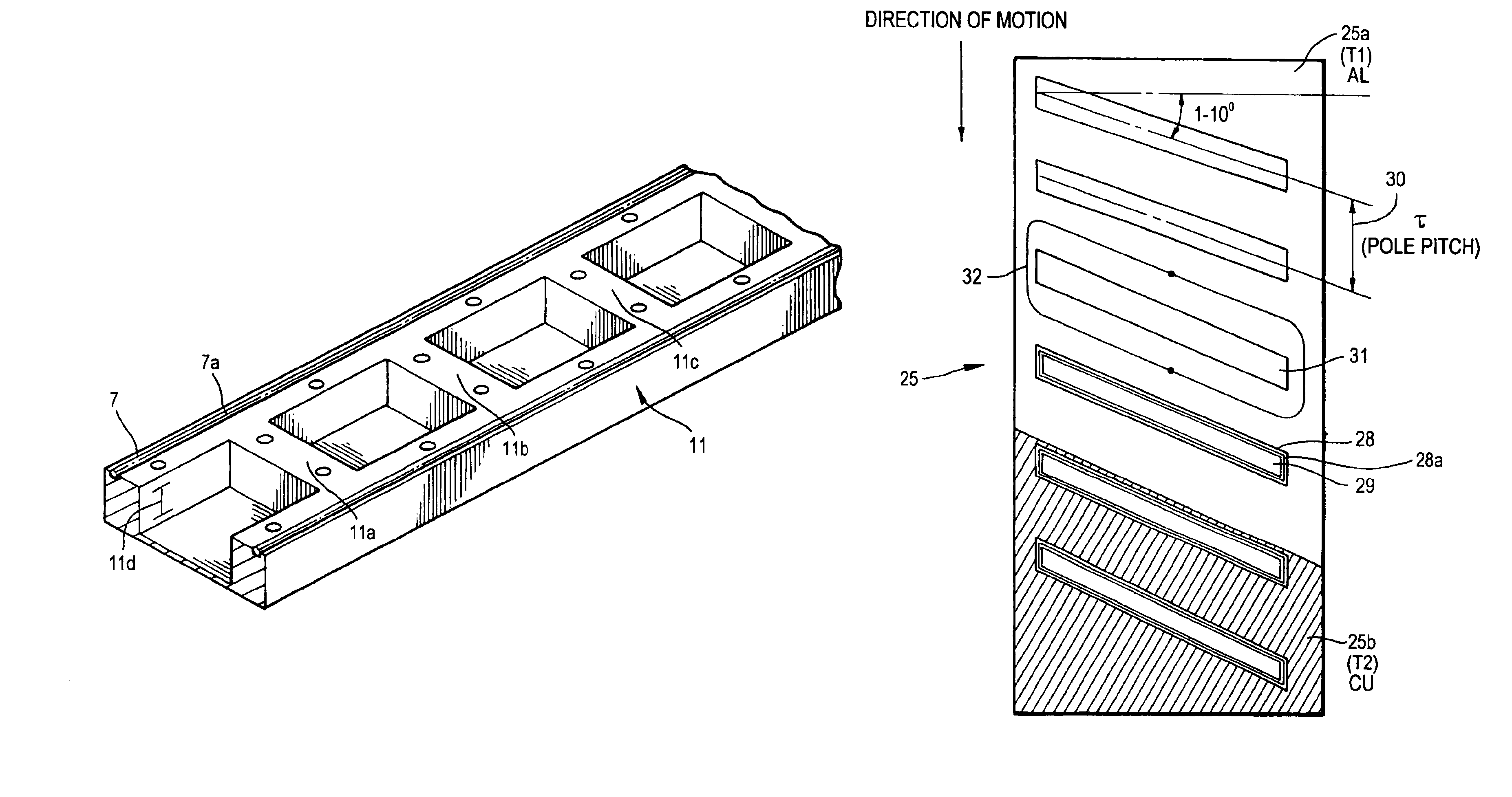 Linear synchronous motor with multiple time constant circuits, a secondary synchronous stator member and improved method for mounting permanent magnets