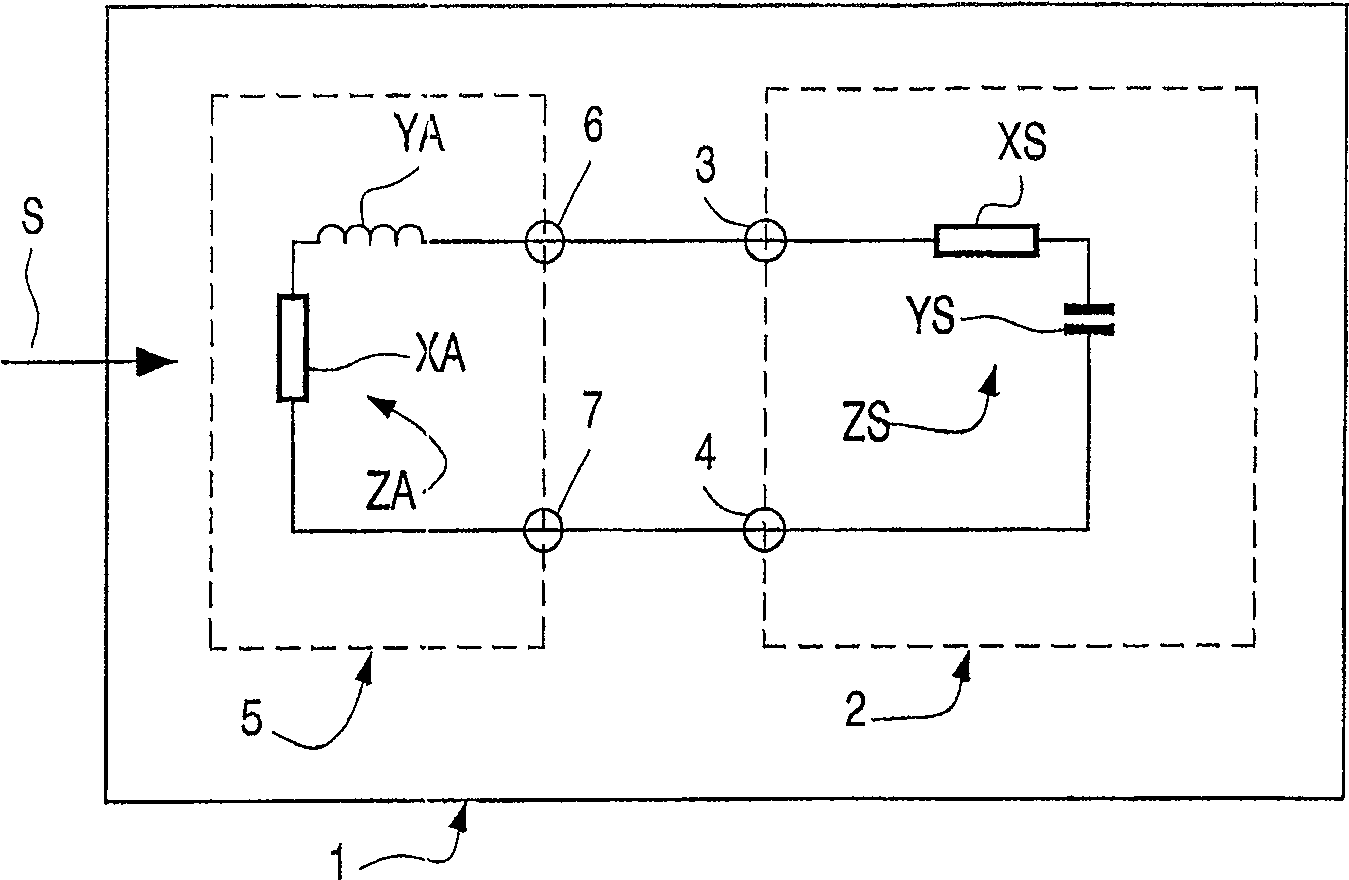 Device comprising two mutually adapted impedances for the purpose of power transmission