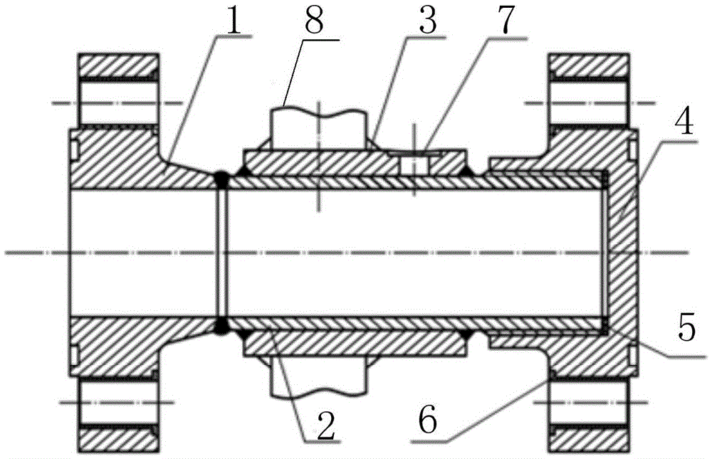 Flange connecting cabin penetration pipe fitting