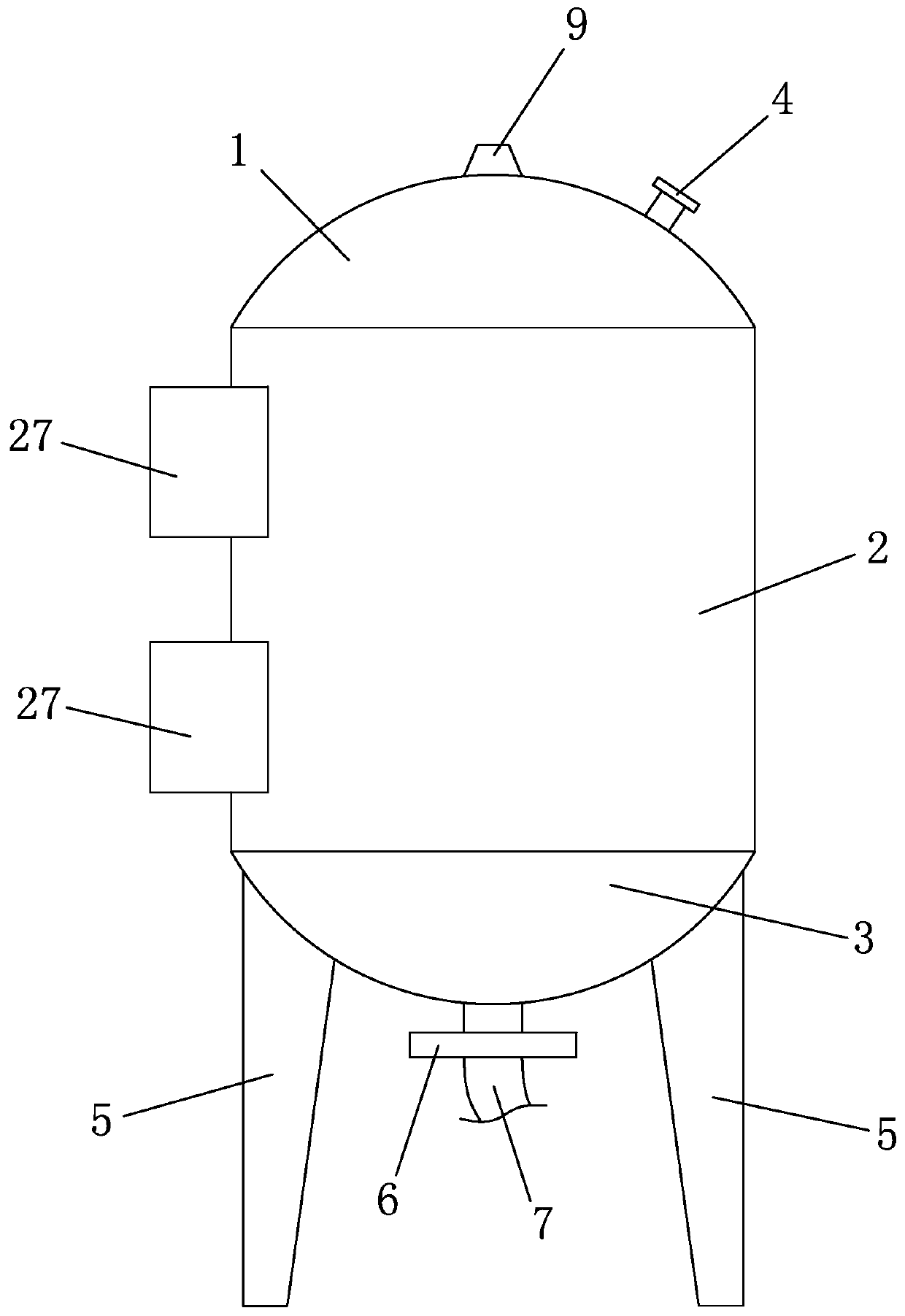 Cylindrical expansion tank for air source heat pump heating and manufacturing method thereof