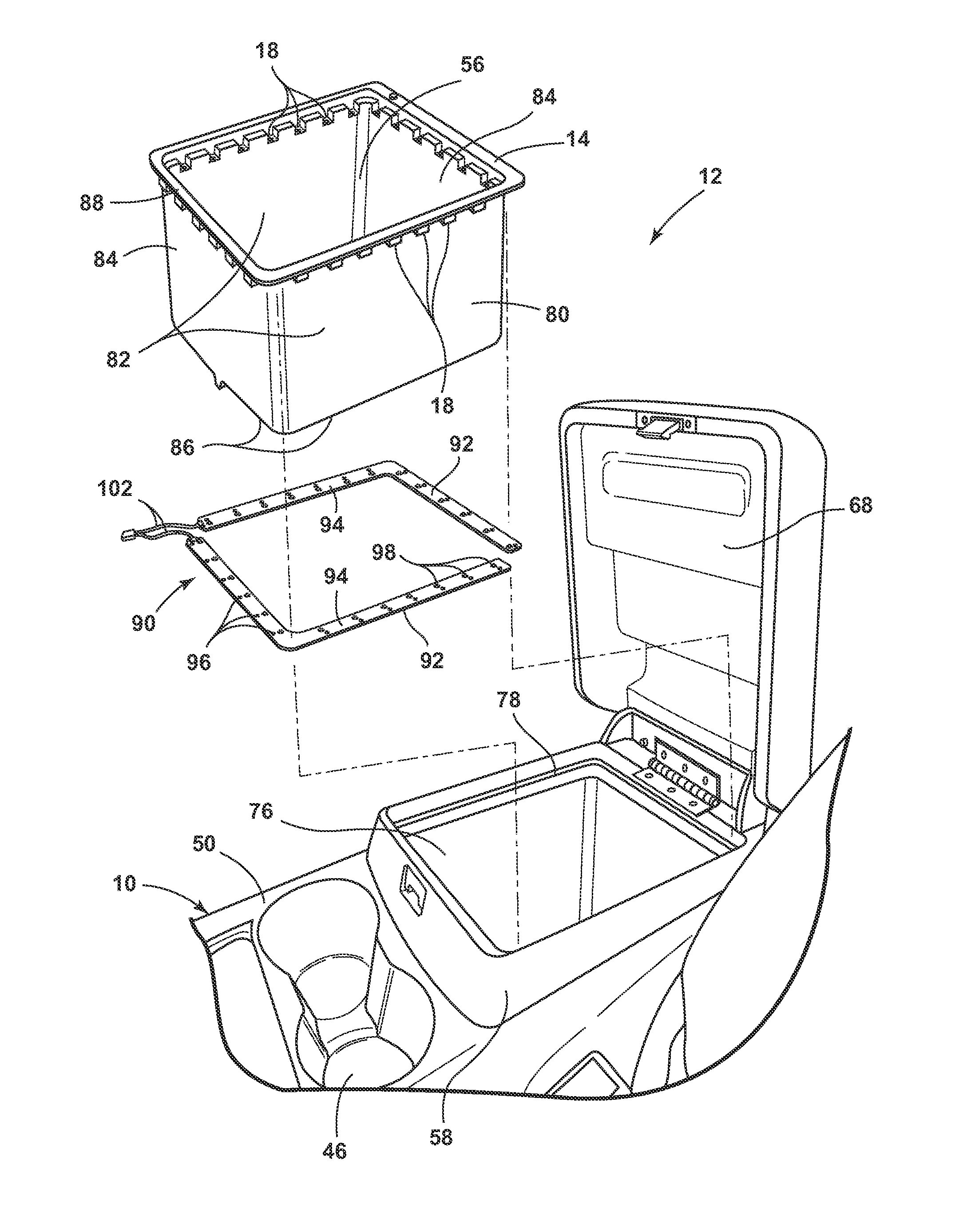 Storage assembly for vehicle center console