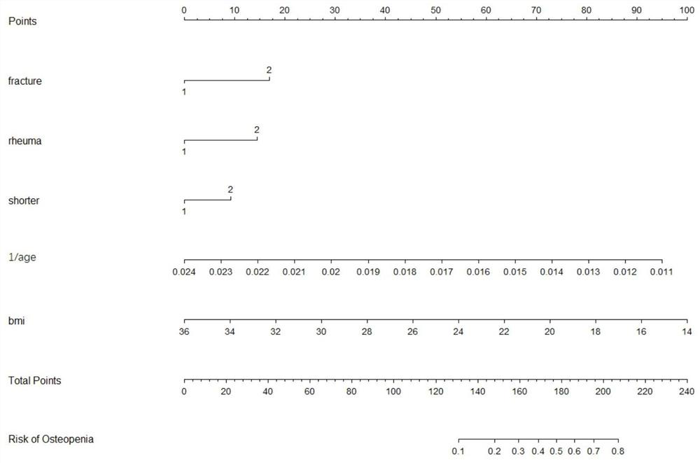 Postmenopausal female osteoporosis risk alignment diagram prediction system and prediction method