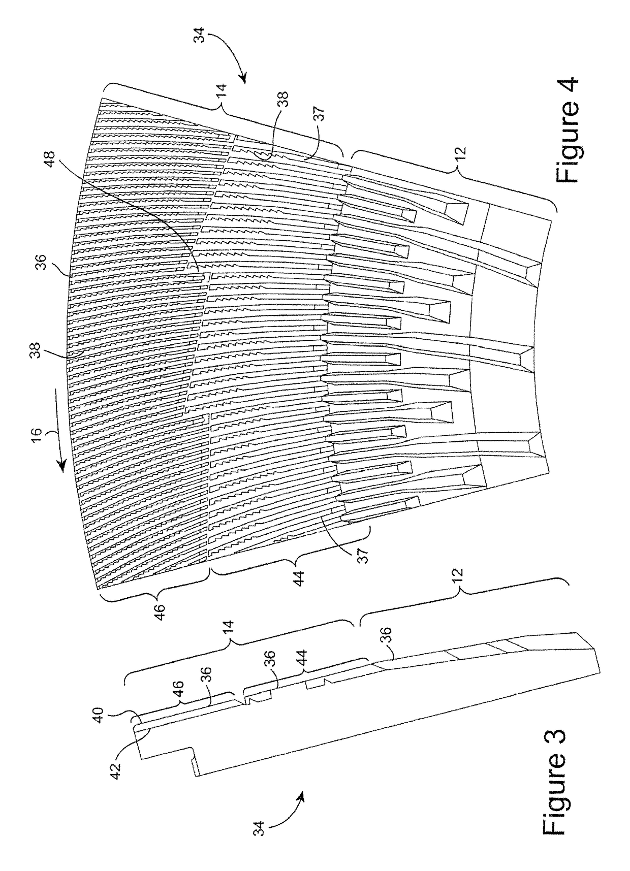 Rotor refiner plate element for counter-rotating refiner having curved bars and serrated leading edges