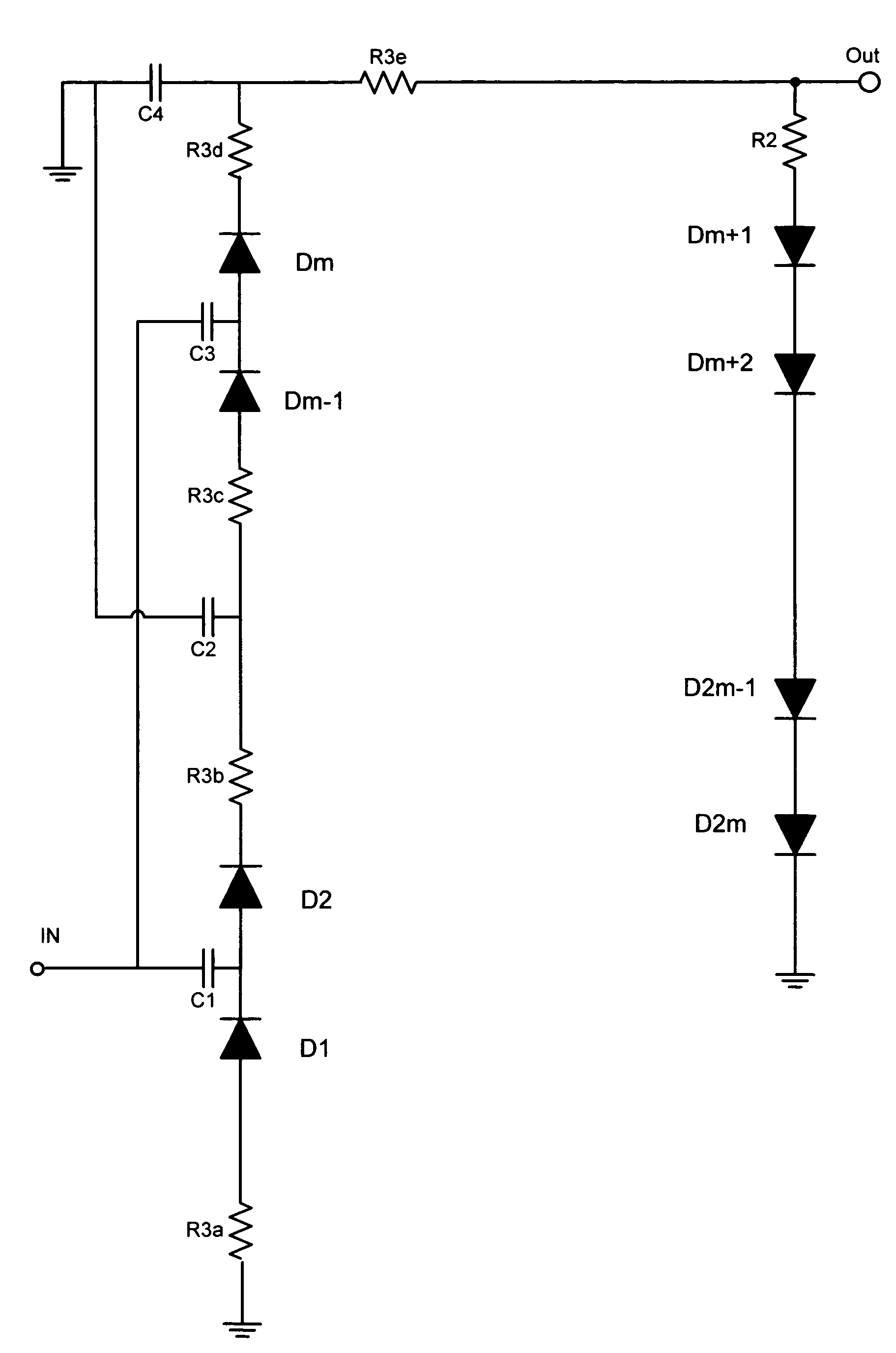 Temperature compensated, high efficiency, controlled input impedance diode detector