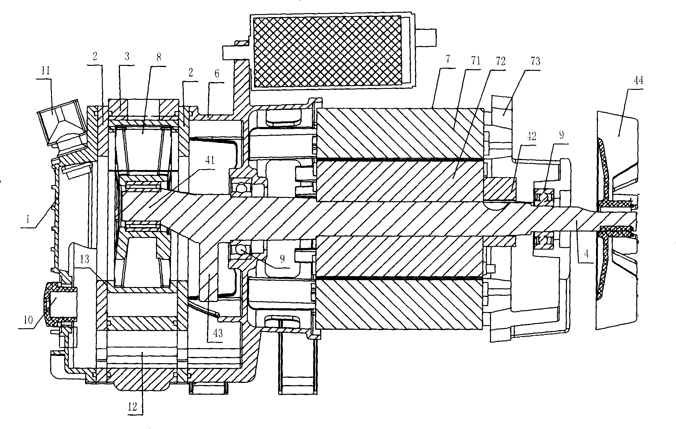 Integral translational rotating compression device