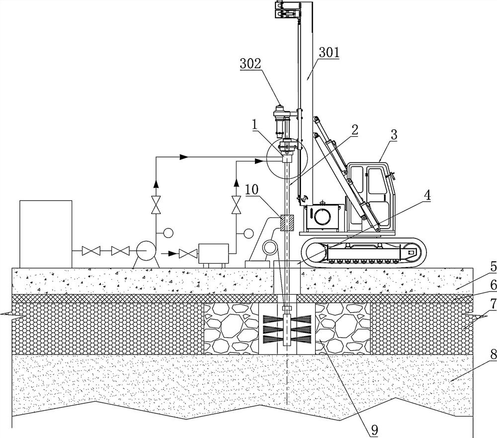 Leakage repairing rod for stopping slurry leakage of cast-in-situ bored pile on riprap embankment in complex sea area