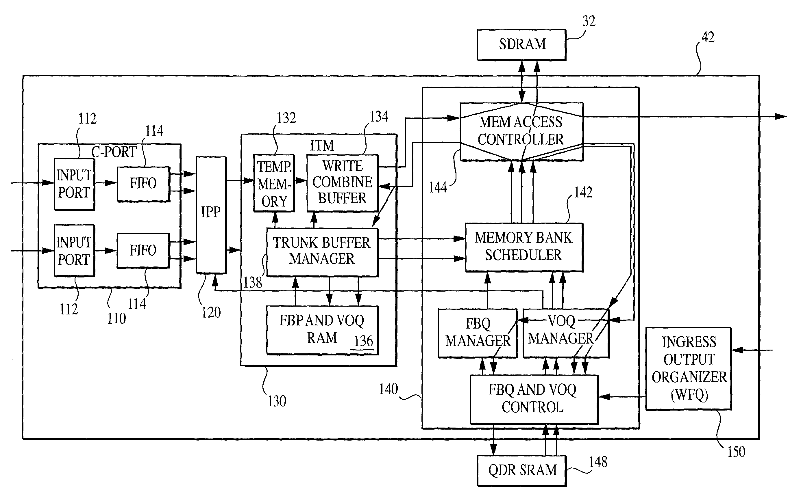 High efficiency data buffering in a computer network device