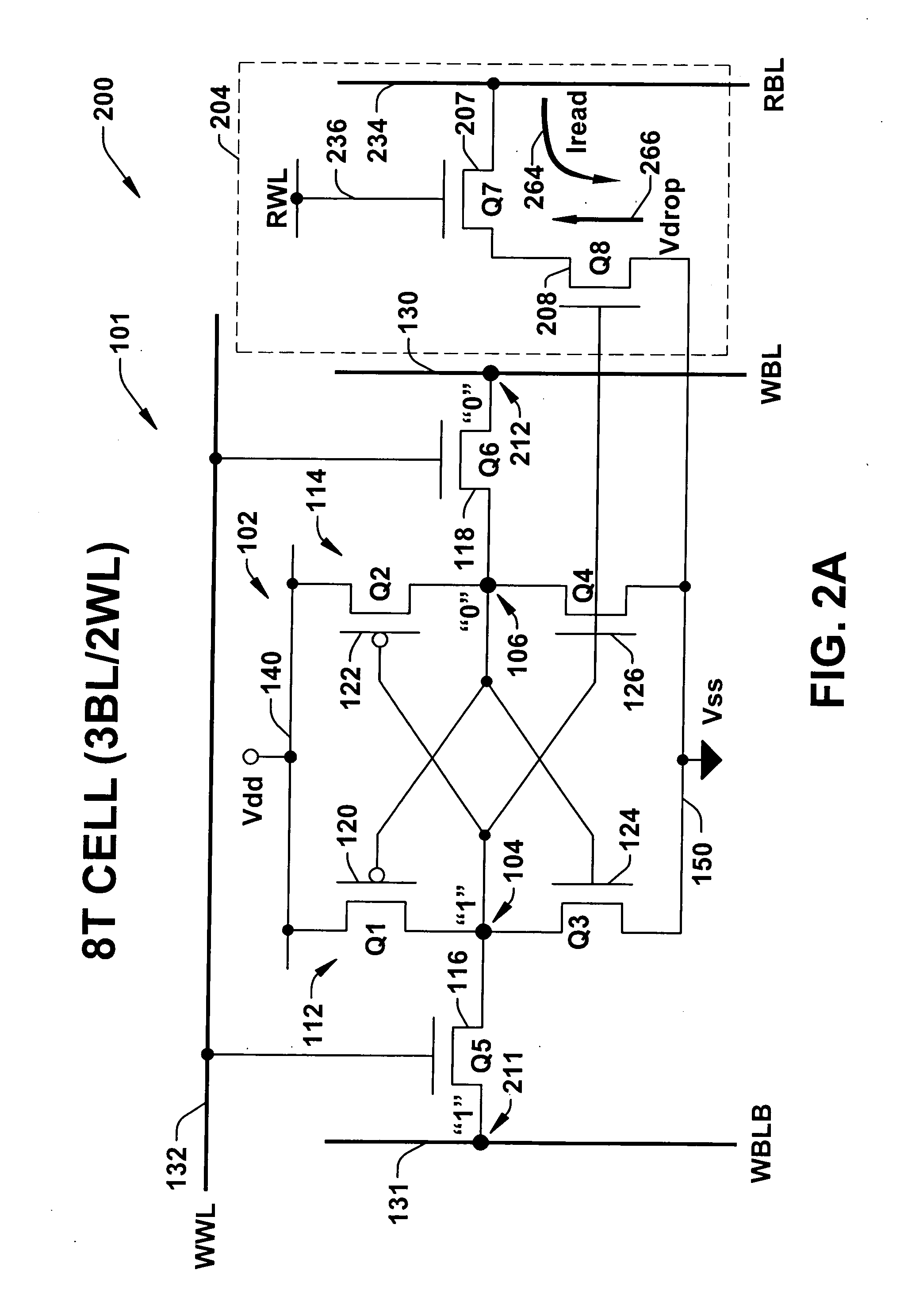 8T SRAM cell with higher voltage on the read WL