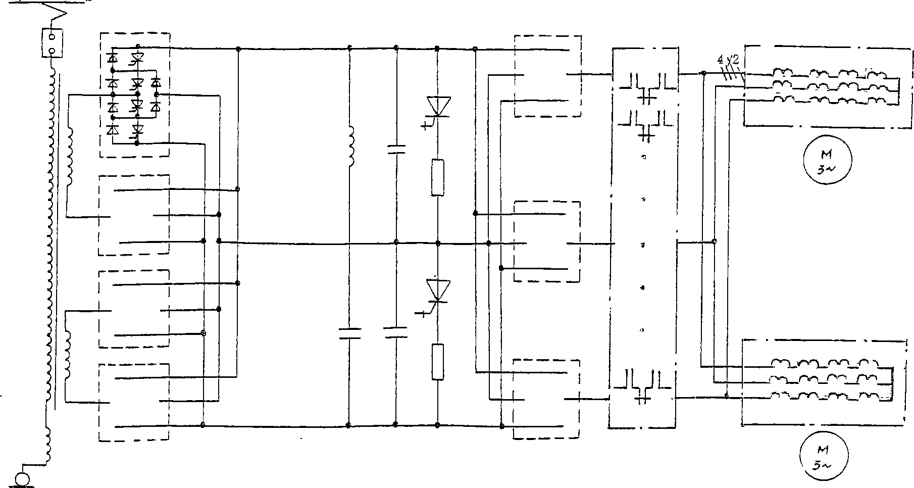 Capacity-expanding main circuit of railway train AC traction electric motor