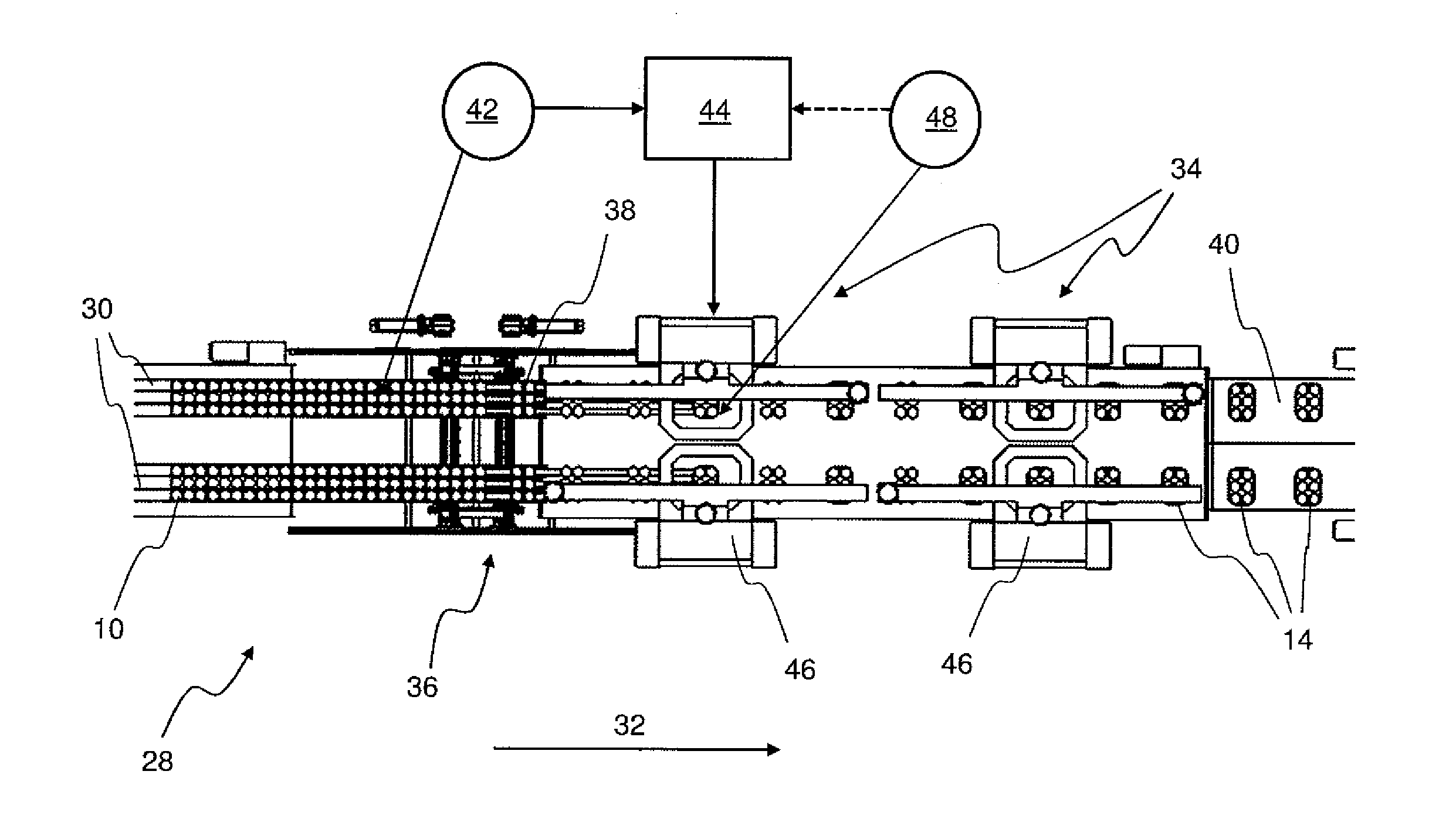 Device and method for manufacturing strapped packs and regulatory and/or control method for a strapping device