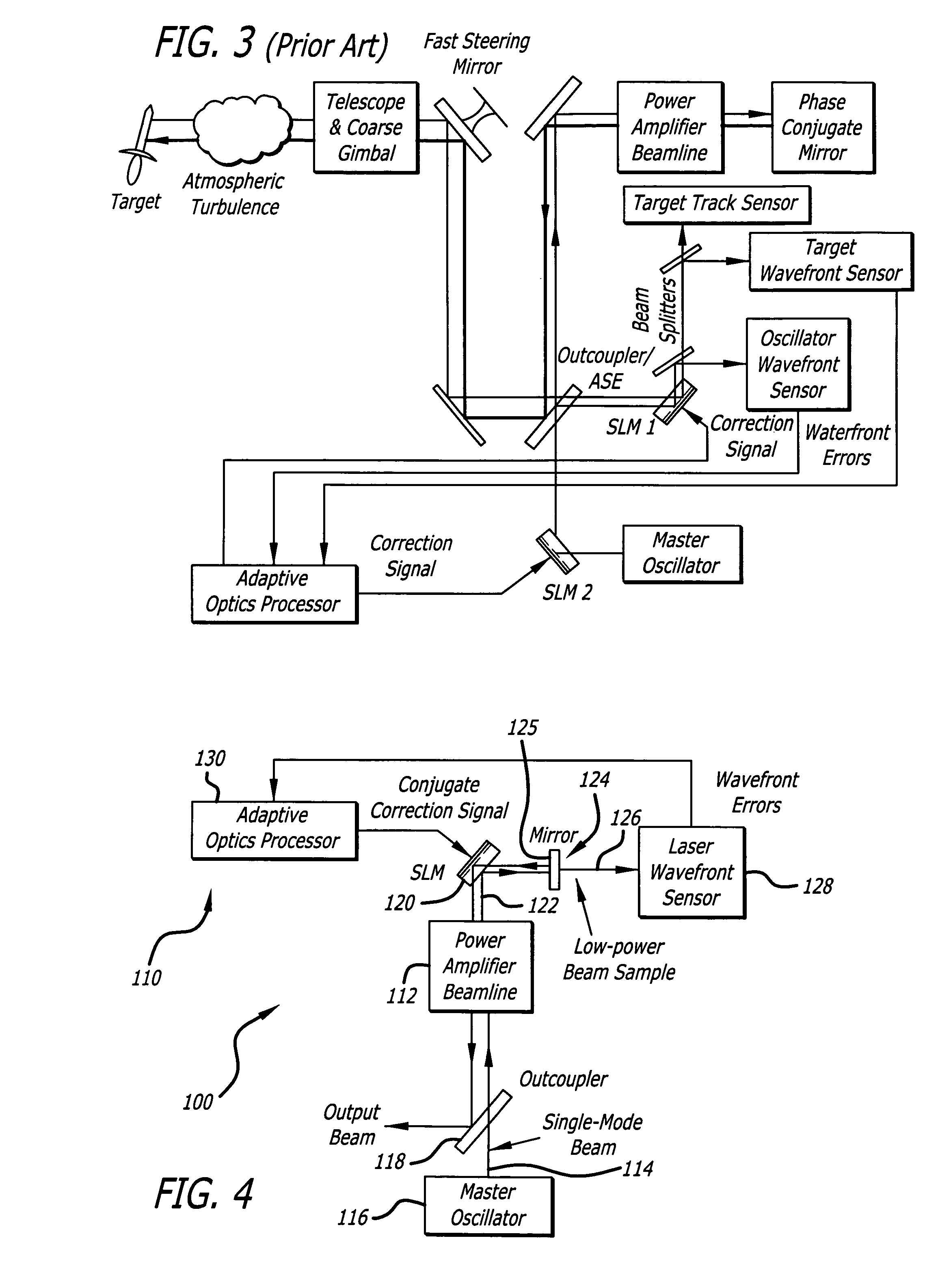 Linear adaptive optics system in low power beam path and method