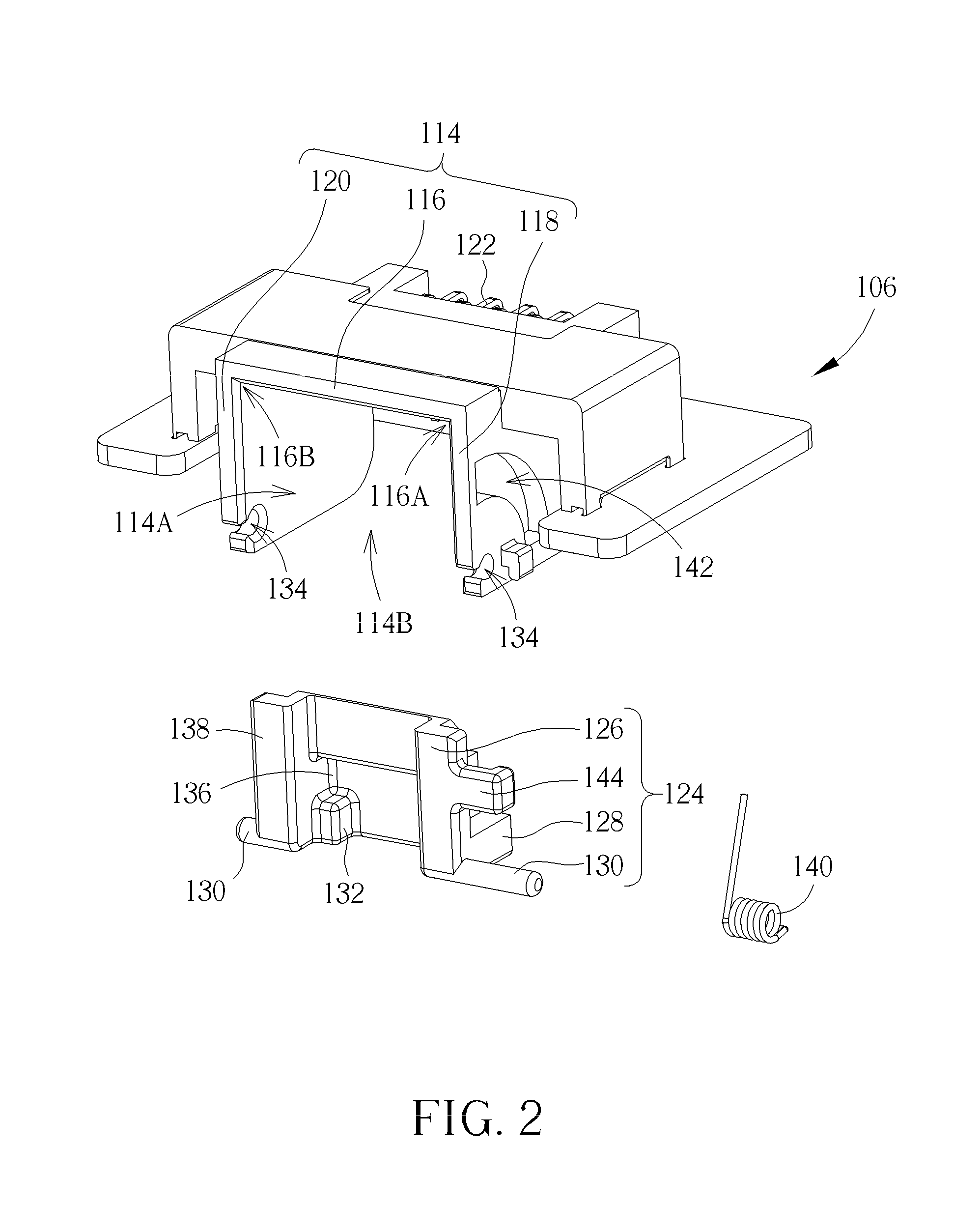 Connector mechanism having a pivotably disposed cover and a resilient component engaging the cover