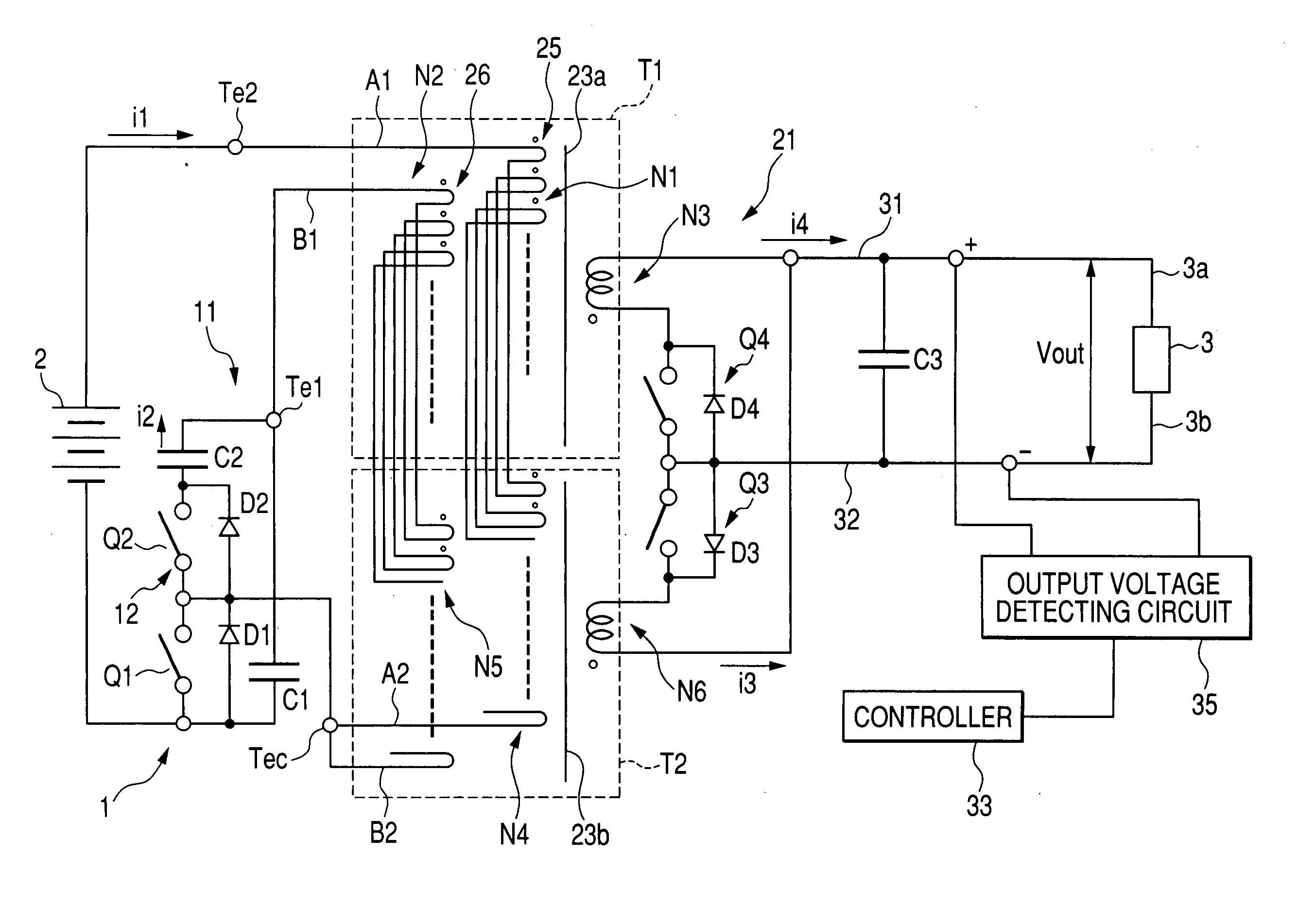 Dc-dc converter with integrated transformer assembly composed of transformer pair