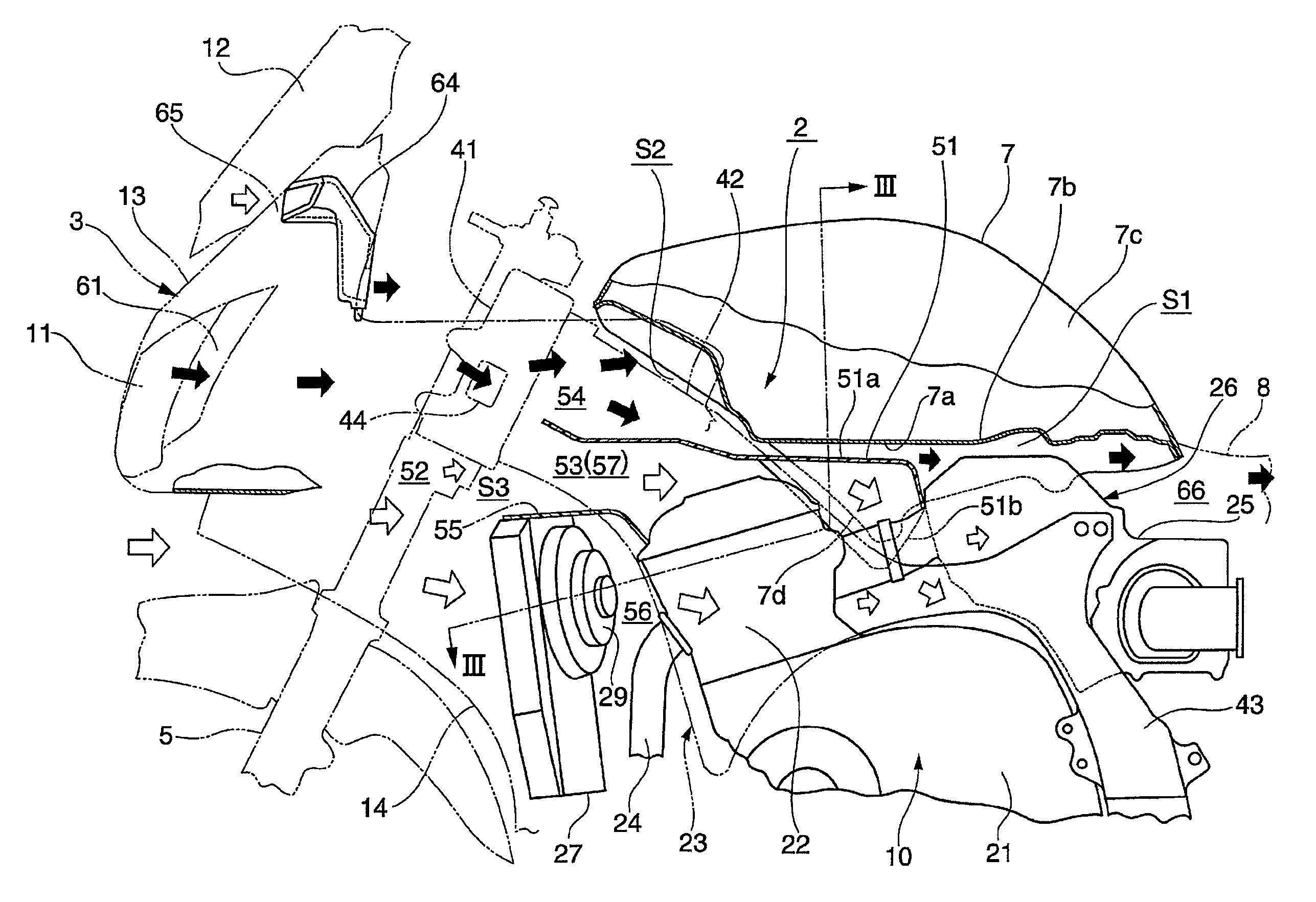 Vehicle body cooling structure for motorcycle and motorcycle