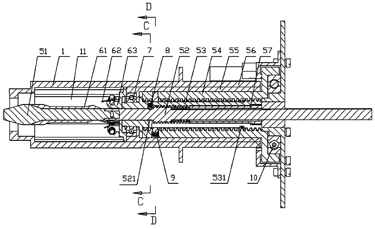 A telescopic locking mechanism driven by a leading screw