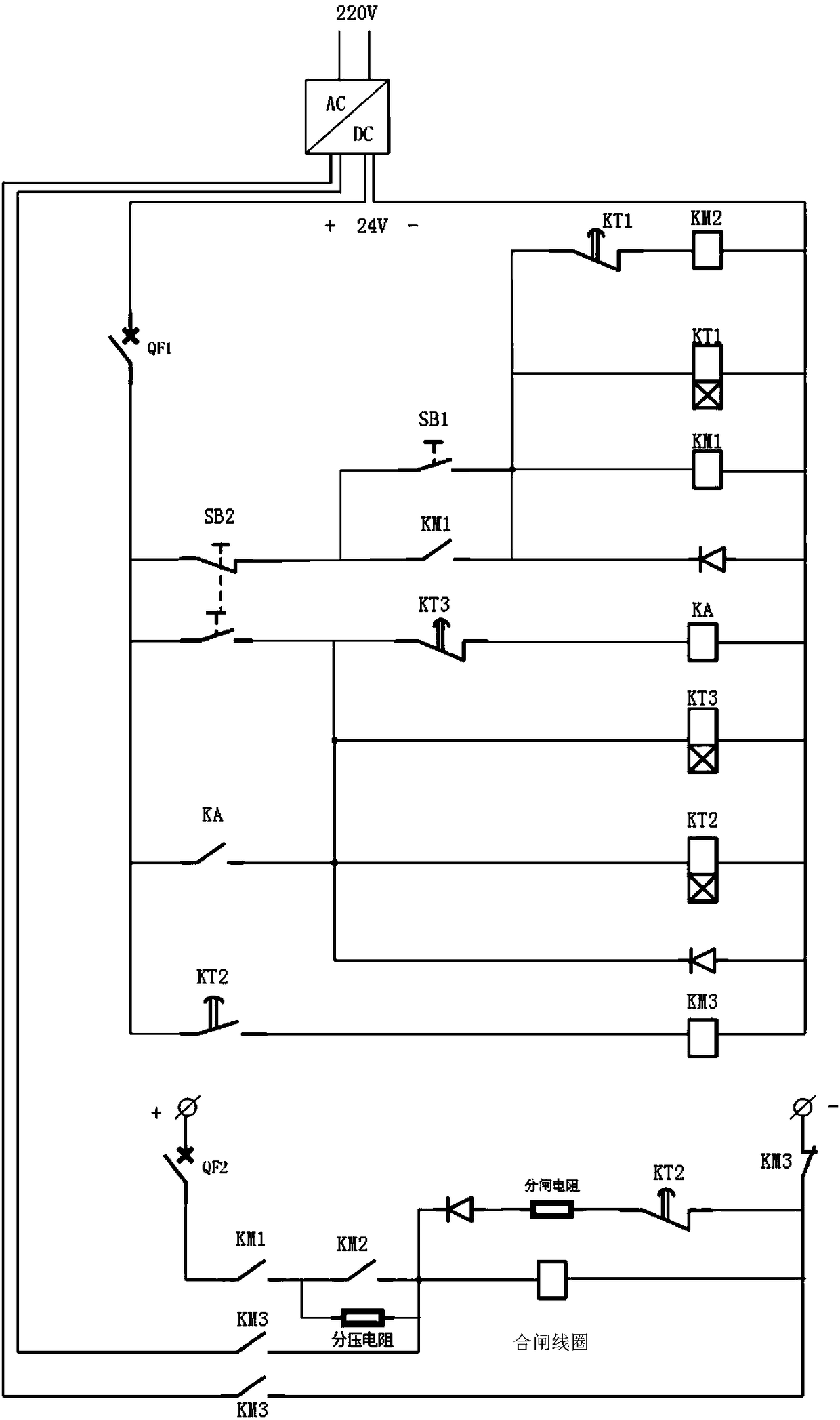 Control method and circuit for engagement and disengagement of DC circuit breaker