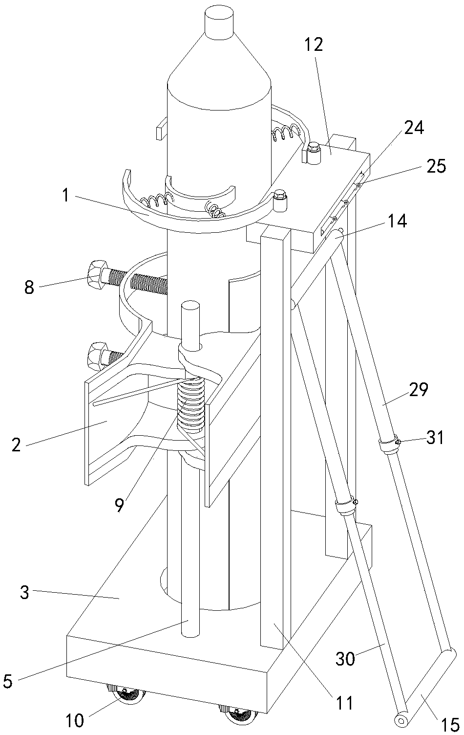 Oxygen cylinder fixing device for medical nursing