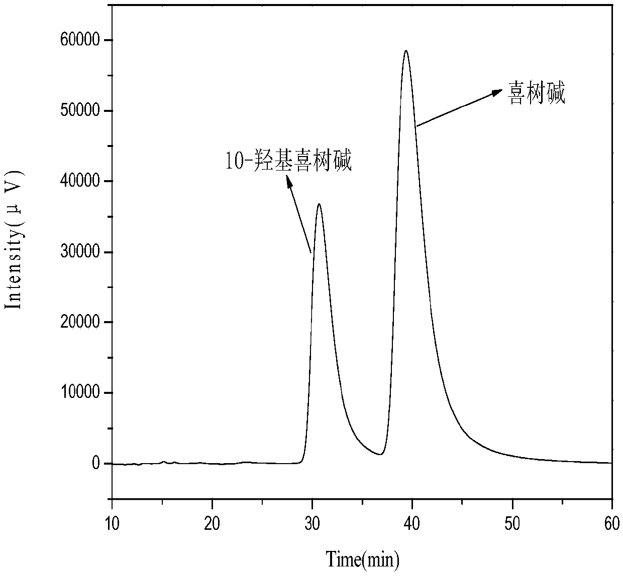 Method for efficient separation of camptothecin and 10-hydroxycamptothecin by core-shell SiO2@rosin-based polymer chromatographic column