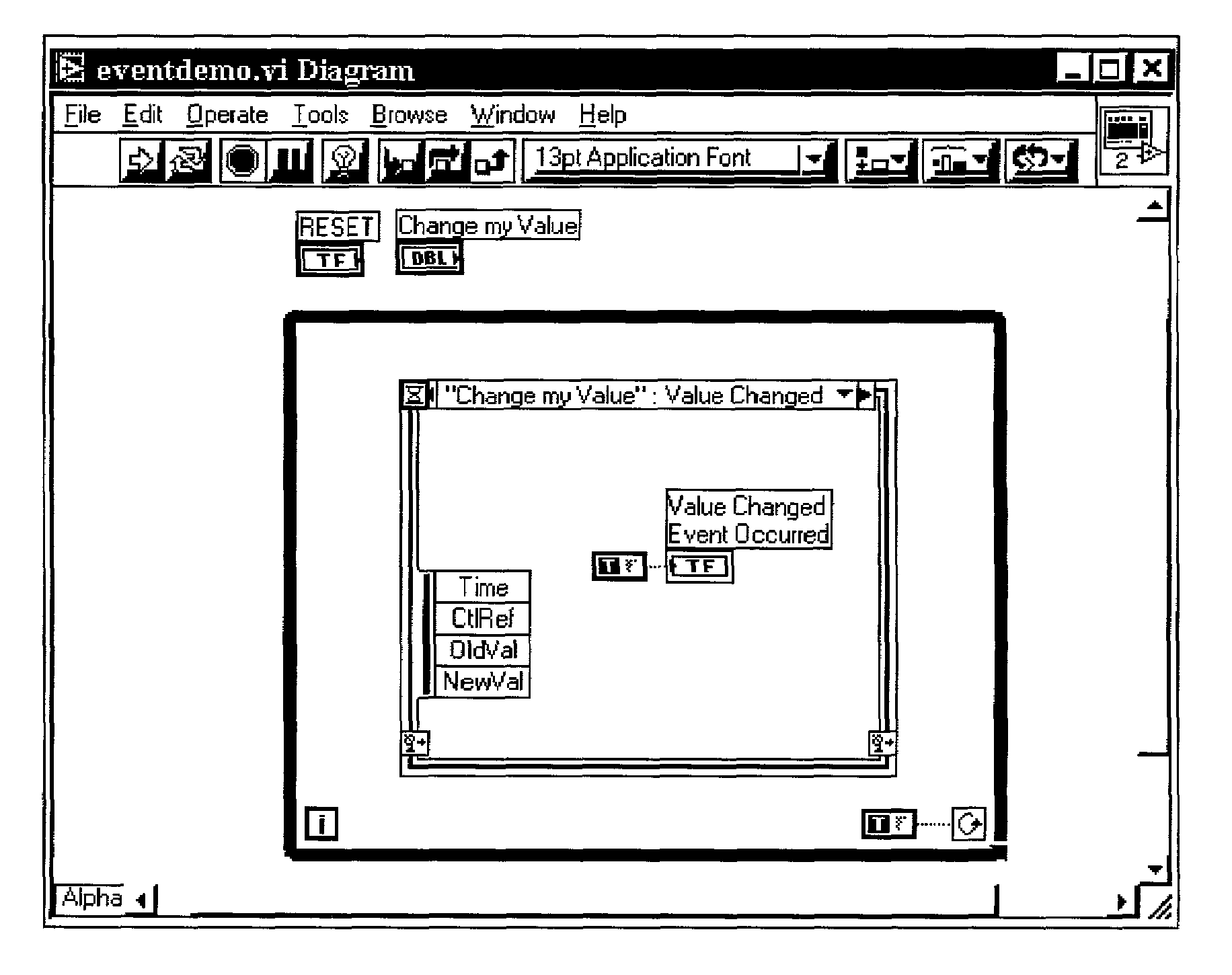 System and method for enabling a graphical program to respond to user interface events