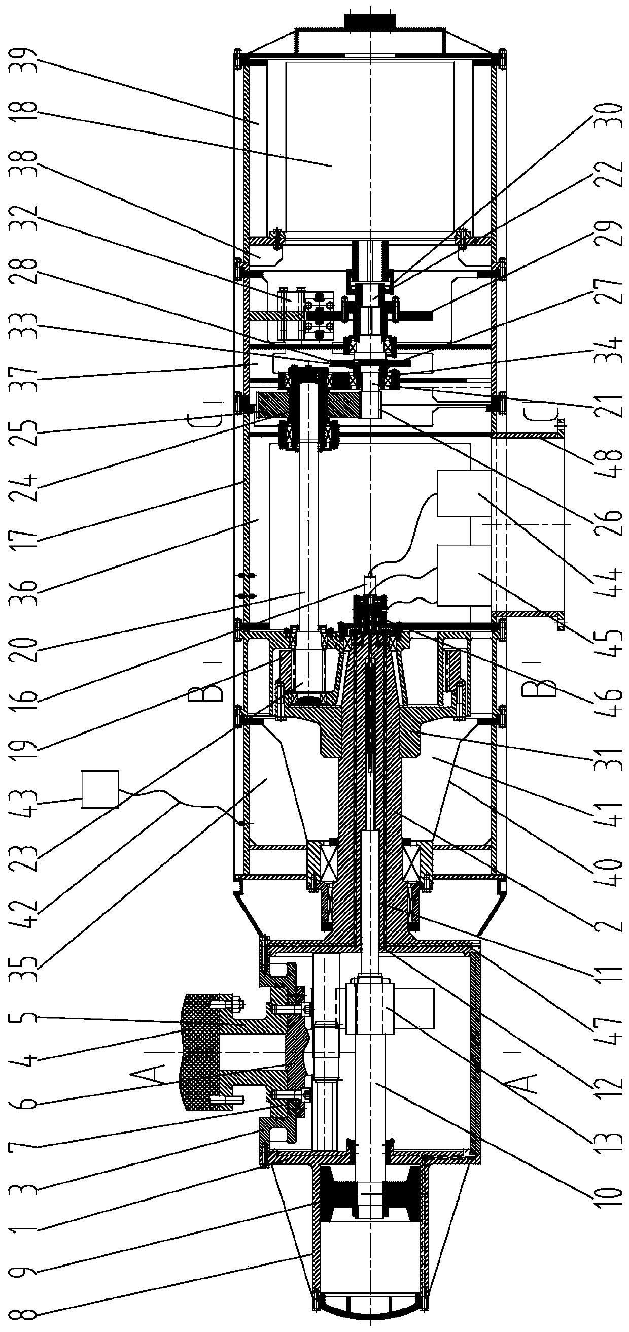 Horizontal axis sea current energy generating set and its speed-up gearbox