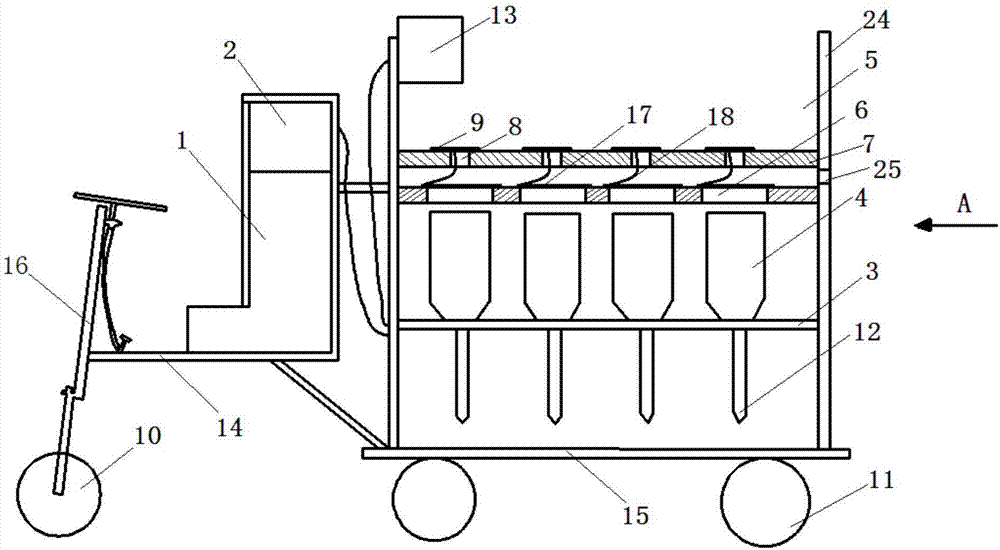 Wedging type full-layer fertilizer distributor for granular fertilizer