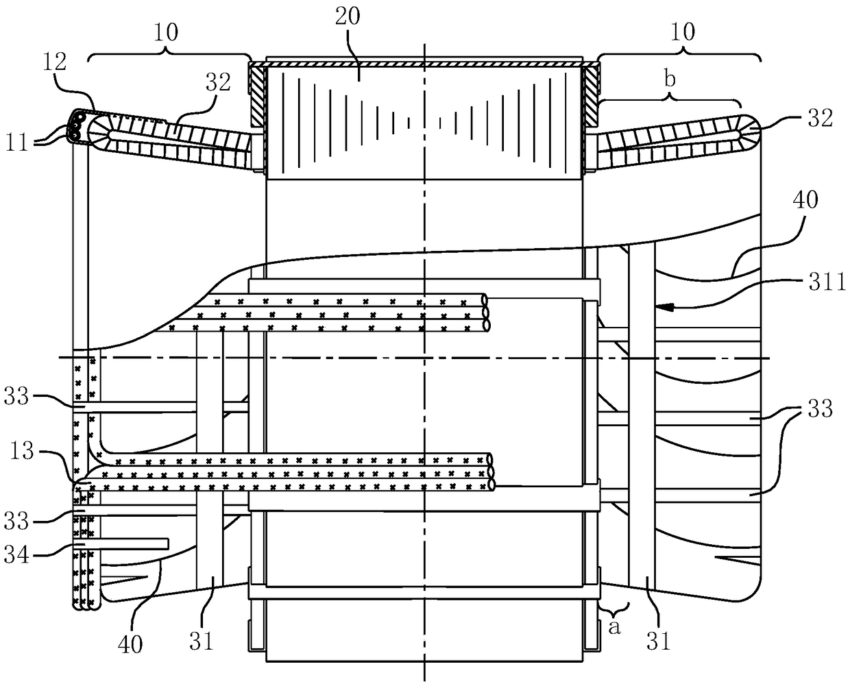 Low-speed large-torque permanent magnet direct drive motor stator winding end part fixing structure and binding process