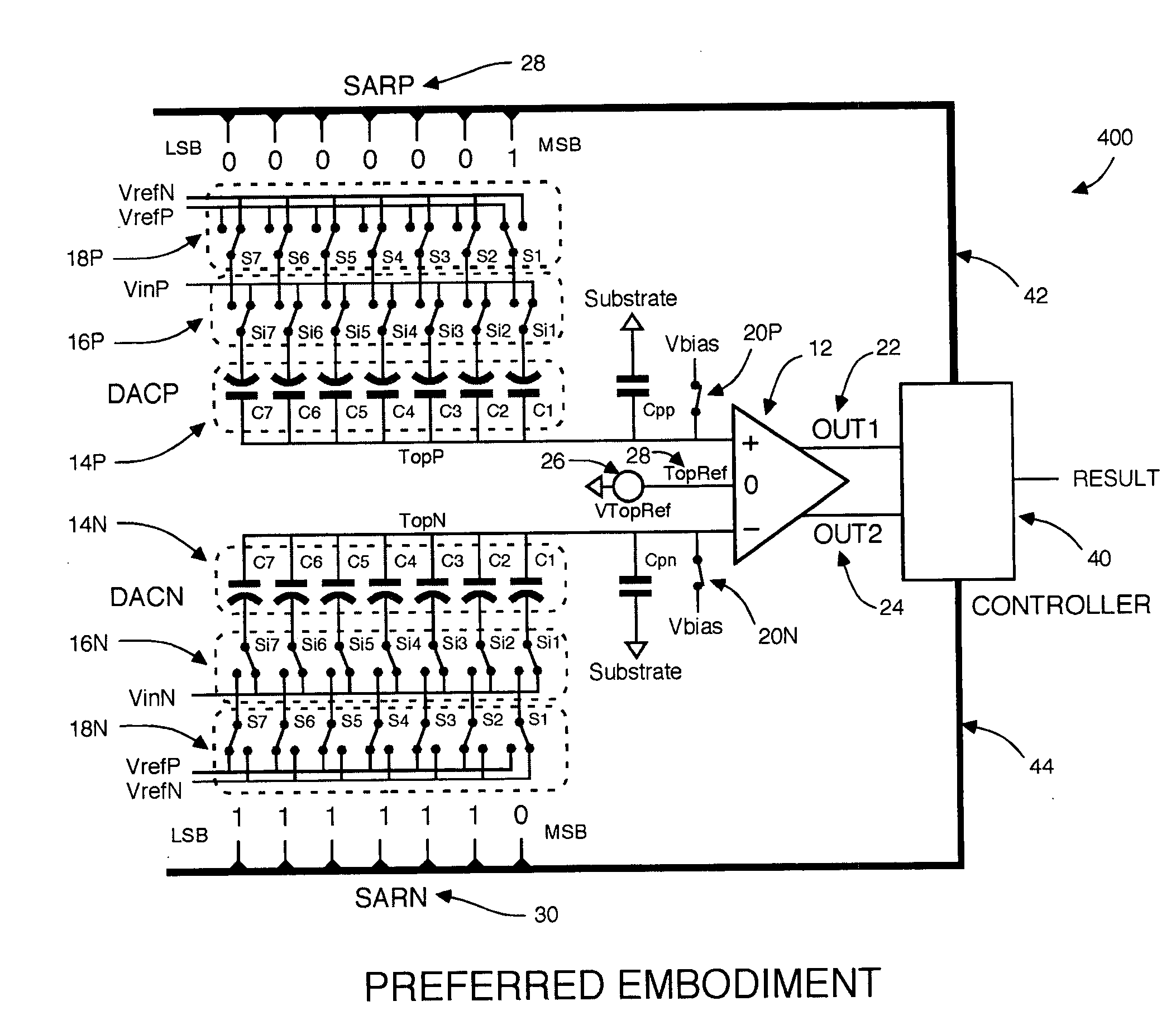 Differential input successive approximation analog to digital converter with common mode rejection