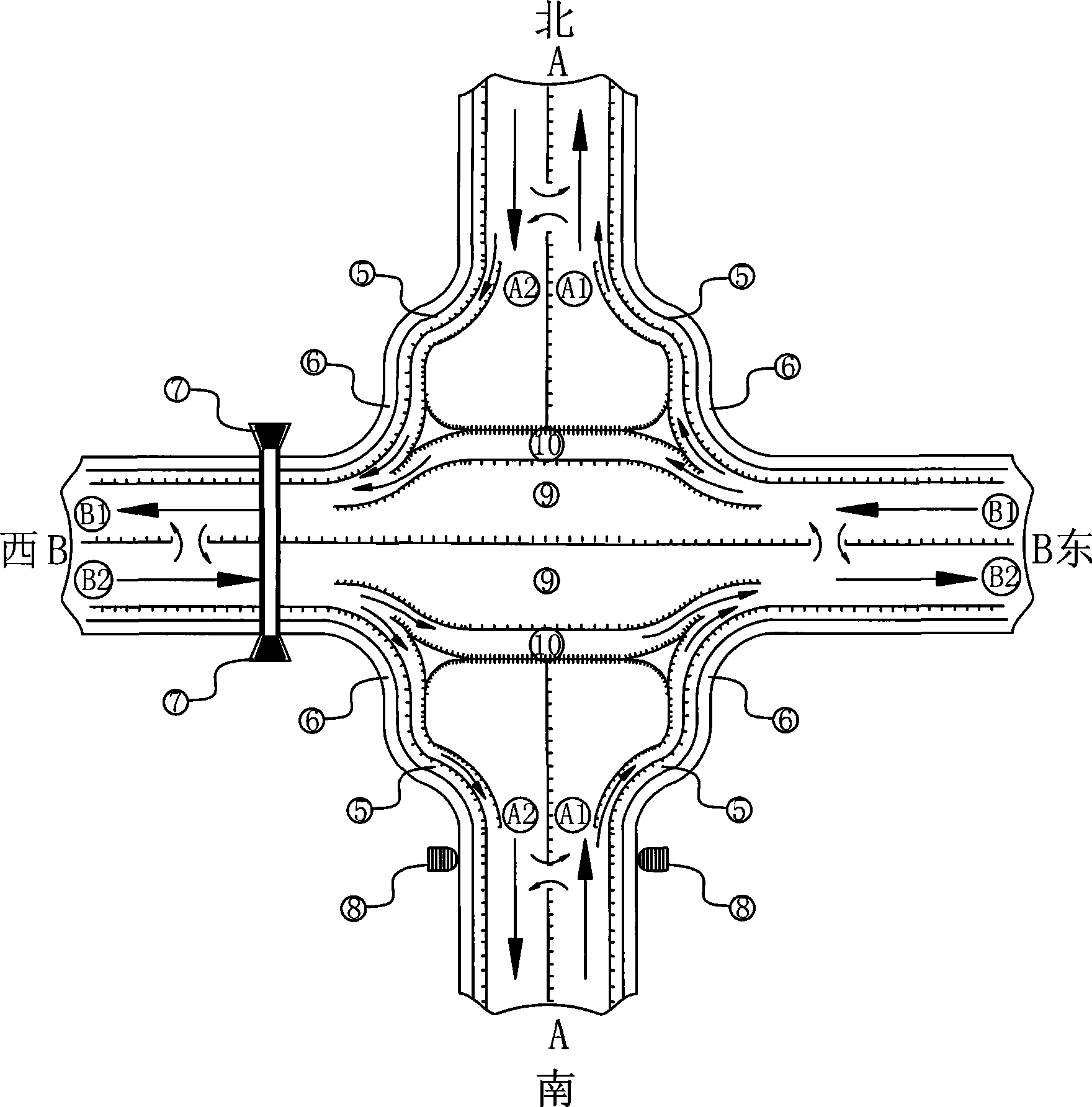 Improved tunnel concave bridge of traffic hub system for keeping intersection simultaneously smooth in sixteen directions