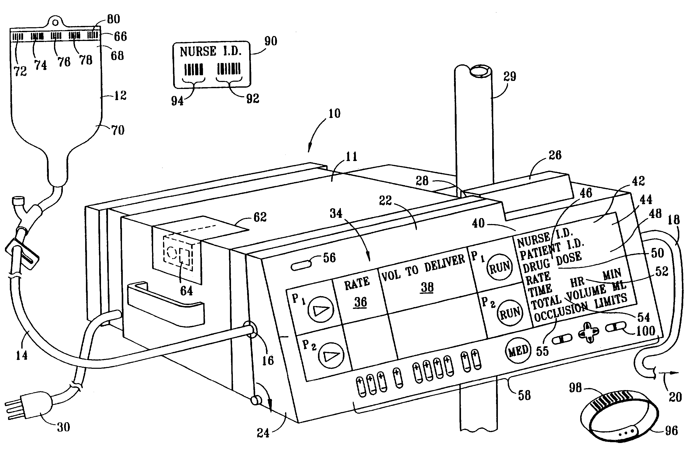 Security infusion pump with bar code reader