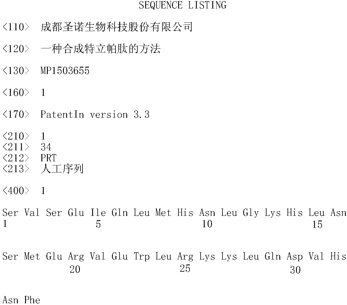 A method for synthesizing teriparatide