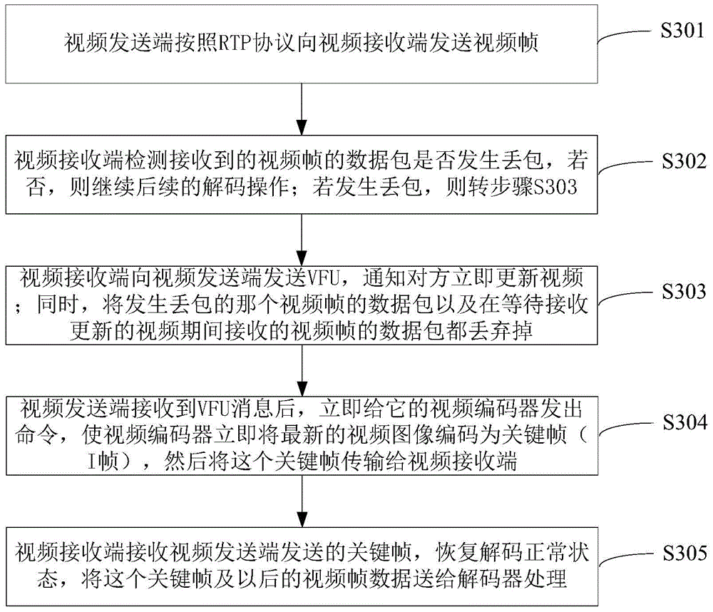 Packet loss processing method, device and system of video transmission process