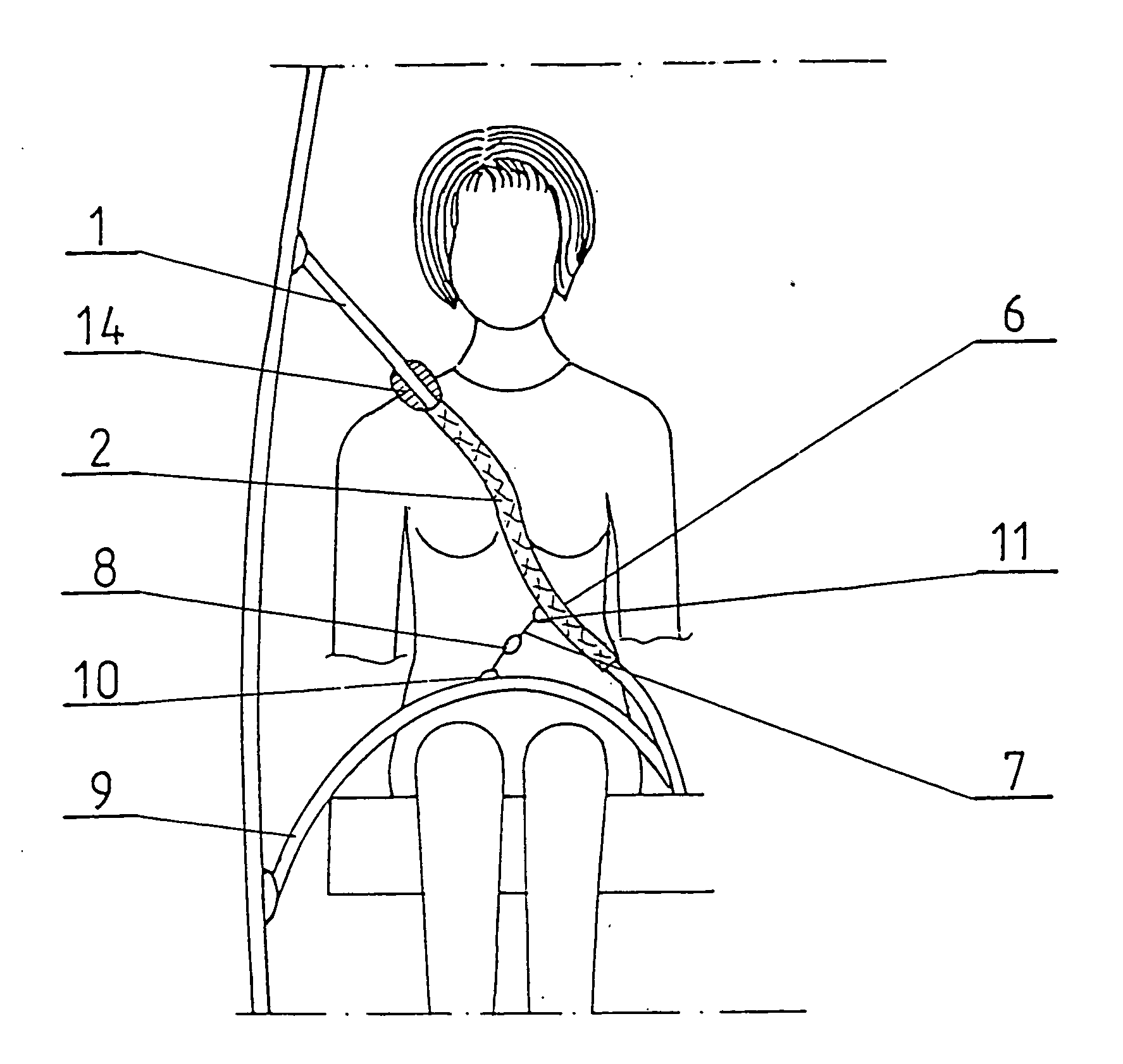 Anatomical configuration of safety belts in cars and accessories for its implementation