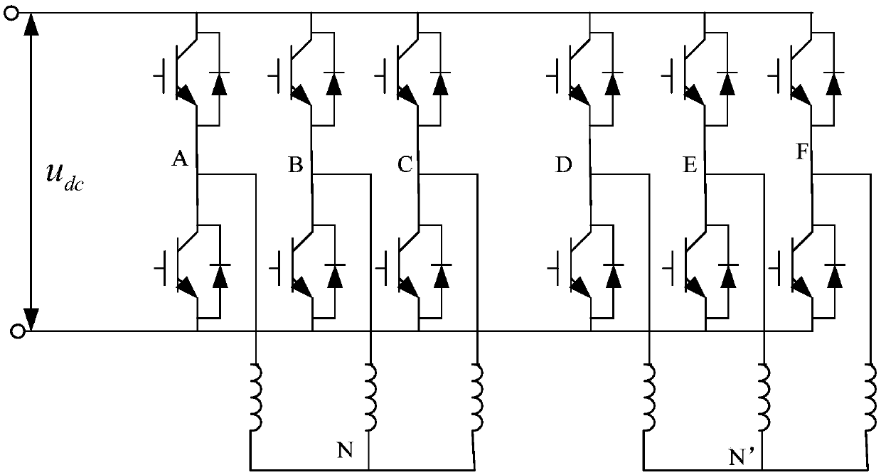 SVPWM control method for reducing common-mode voltage of six-phase motor