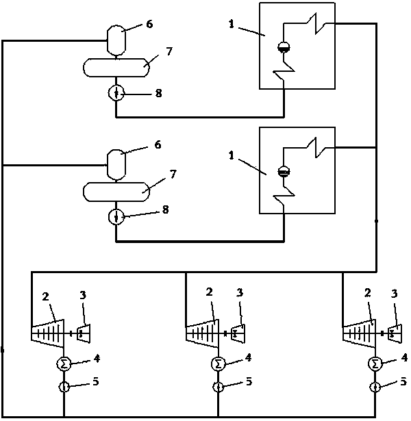 Method for dragging cement production line rotating machine by adopting steam turbine