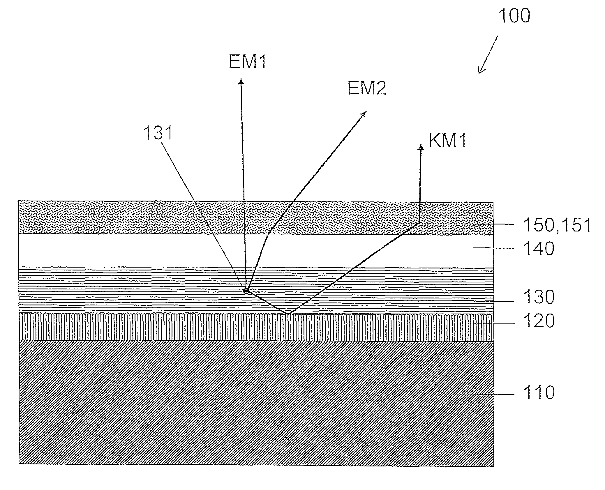 Top emitting, electroluminescent component with frequency conversion centres