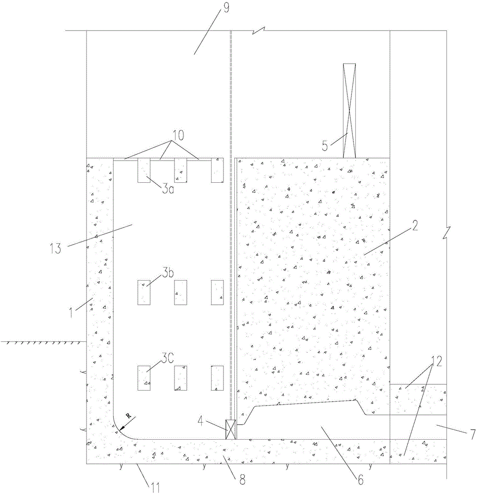 Under-sill water delivery energy dissipation structure and construction method thereof