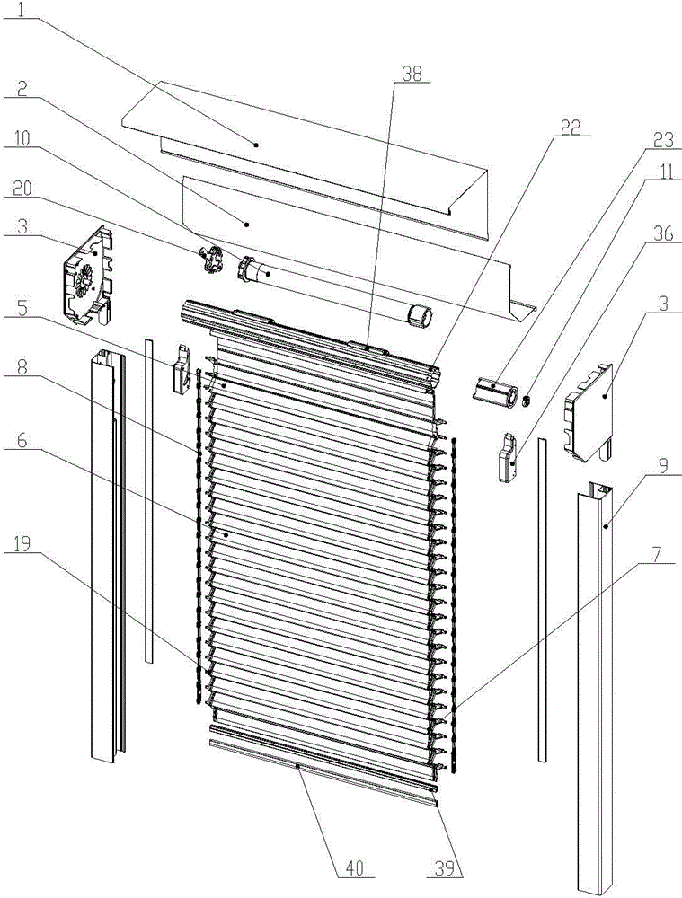 Construction outdoor sun-shading metal roller blind with turnover blind slats