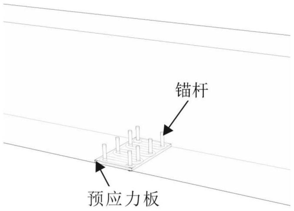 Nickel-titanium-niobium memory alloy fiber line externally-pasted prefabricated prestressed plate and construction method