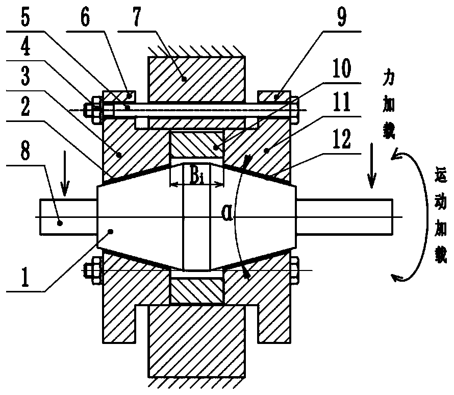 Double-taper sleeve type self-lubricating spherical plain bearing pad friction and wear test device