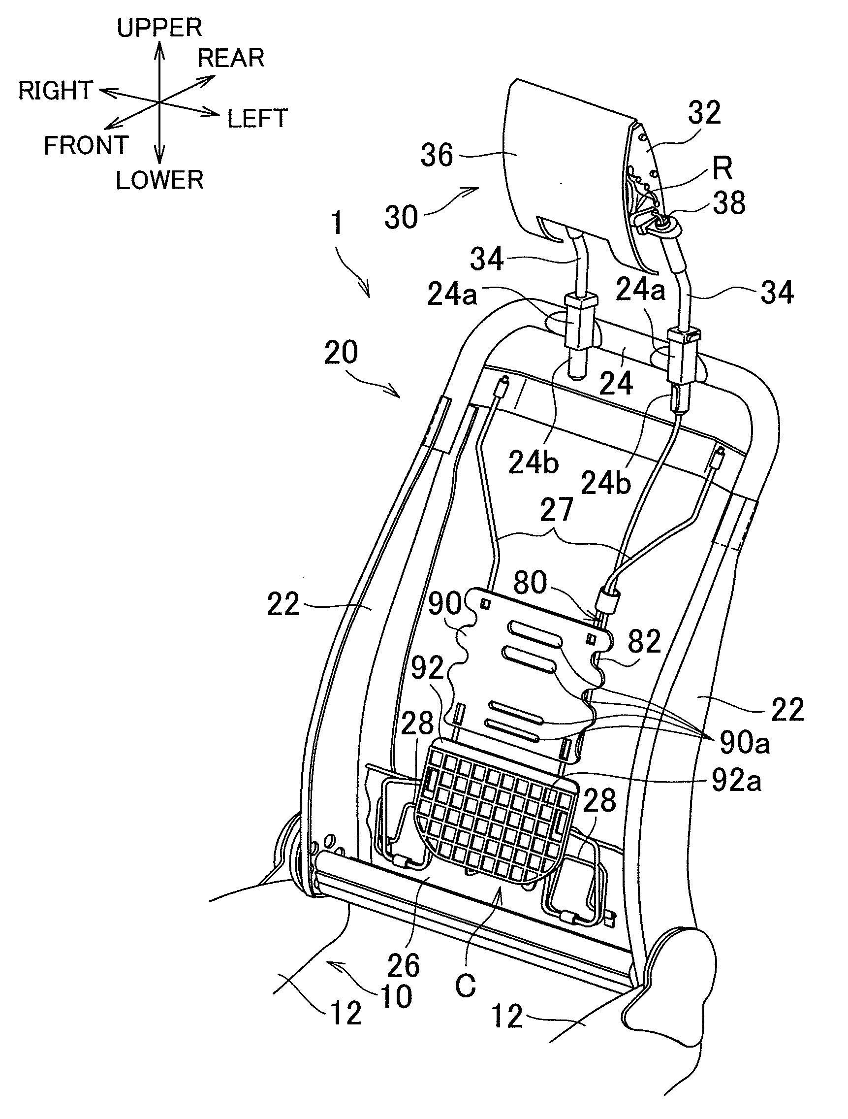 Internal structure of seatback connected to active headrest