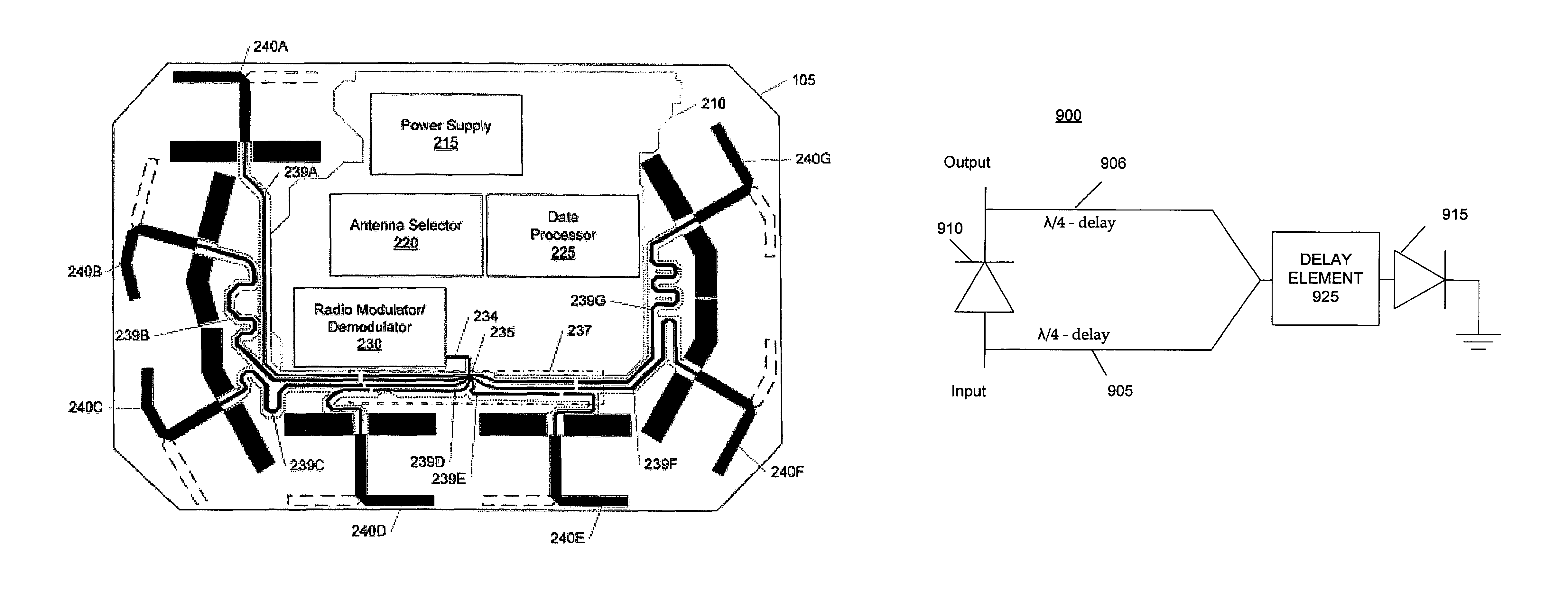 Circuit board having a peripheral antenna apparatus with selectable antenna elements and selectable phase shifting