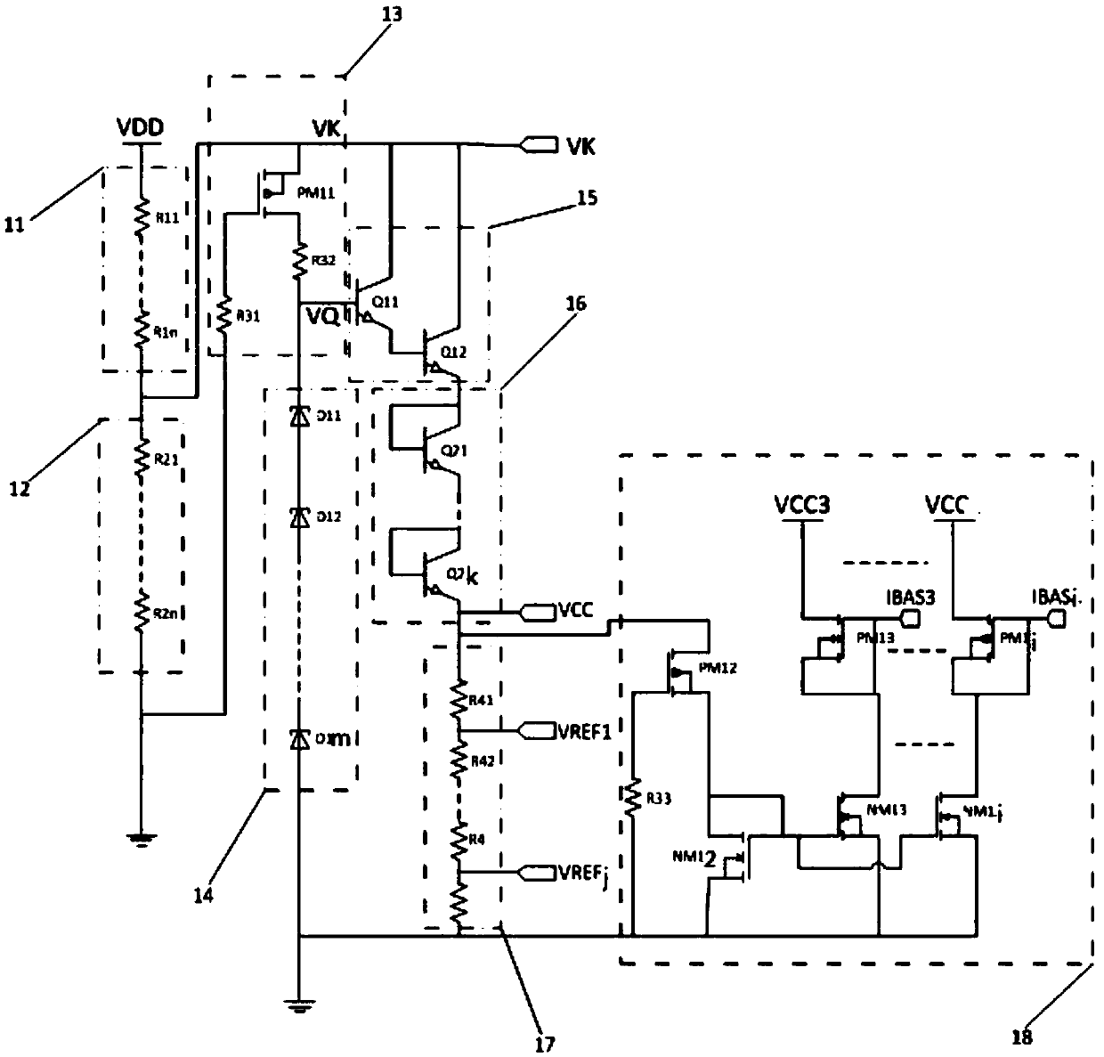 Step-down voltage dividing bias circuit based on in-well high-voltage high-precision polycrystalline resistor