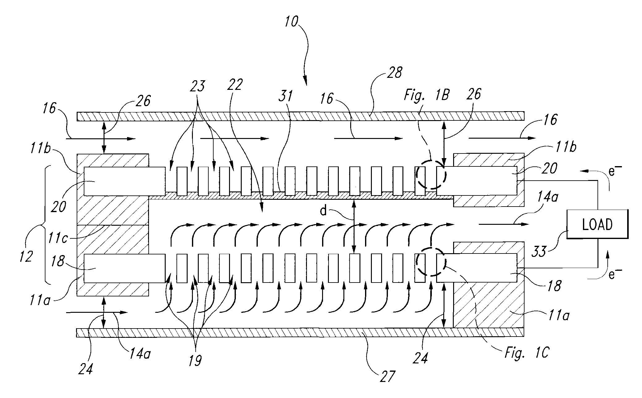 Liquid-liquid fuel cell systems having flow-through anodes and flow-by cathodes